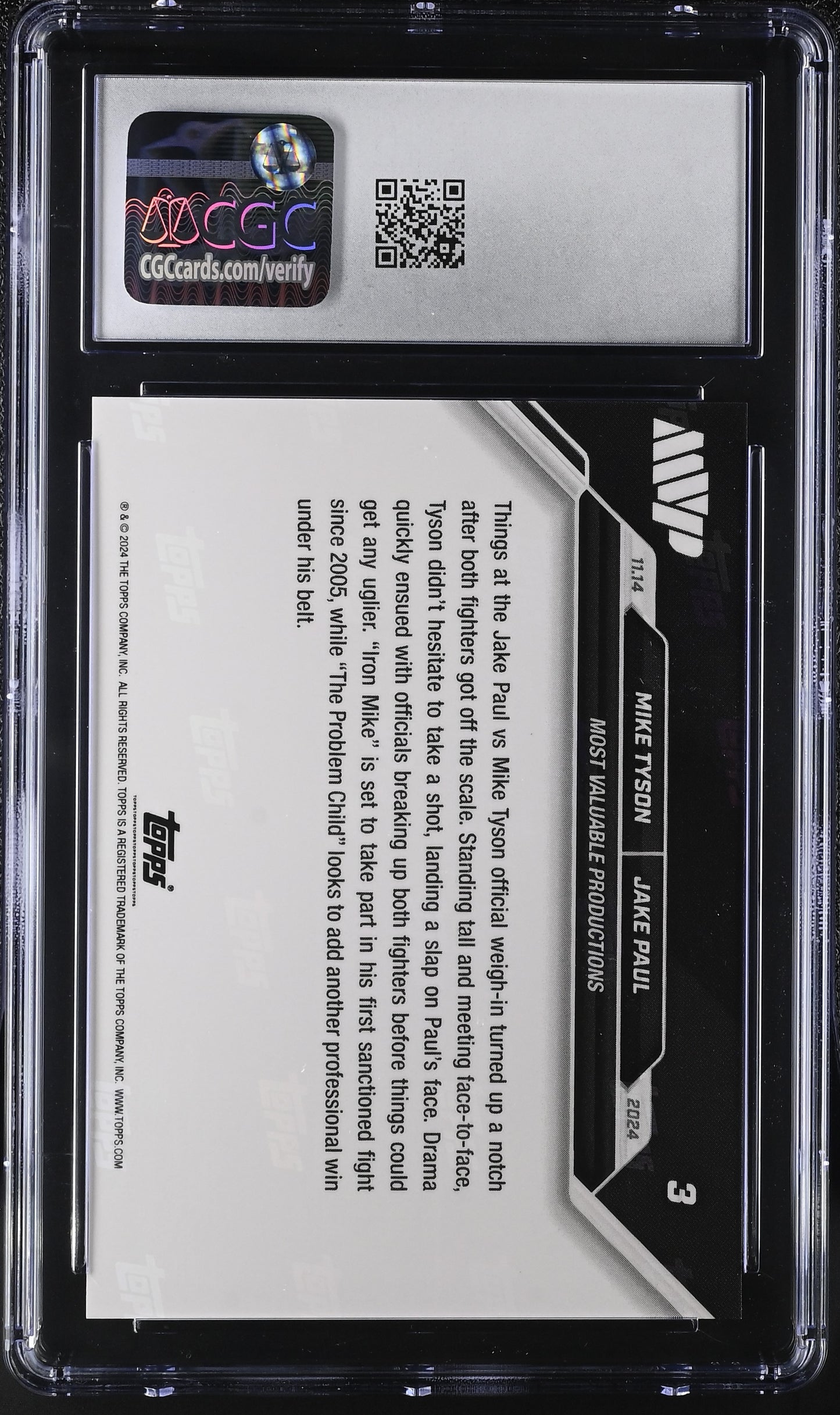 2024 Topps Now Boxing Mike Tyson/Jake Paul #3 CGC 10
