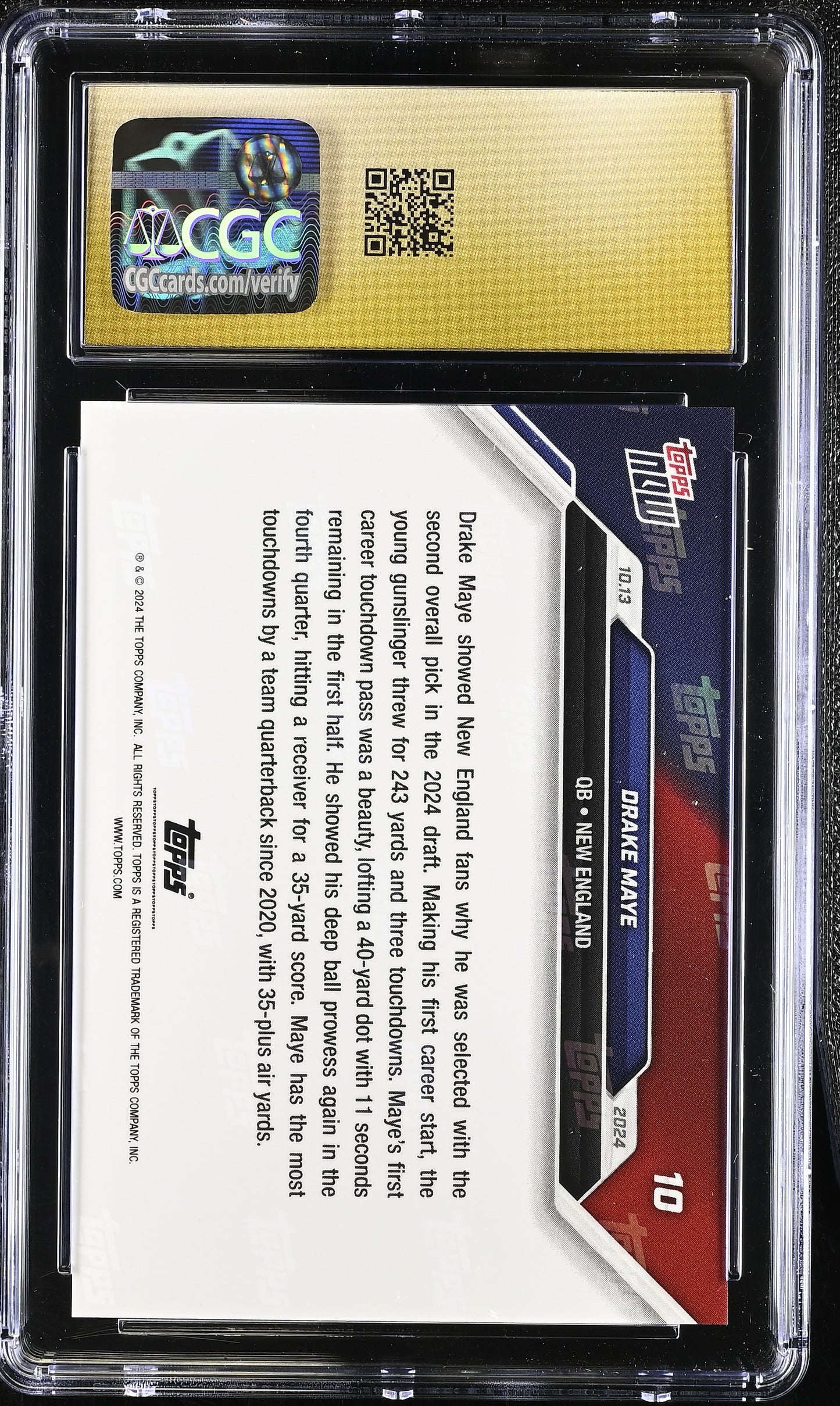2024 Topps Now Drake Maye #10 CGC 10 Pristine Black Label