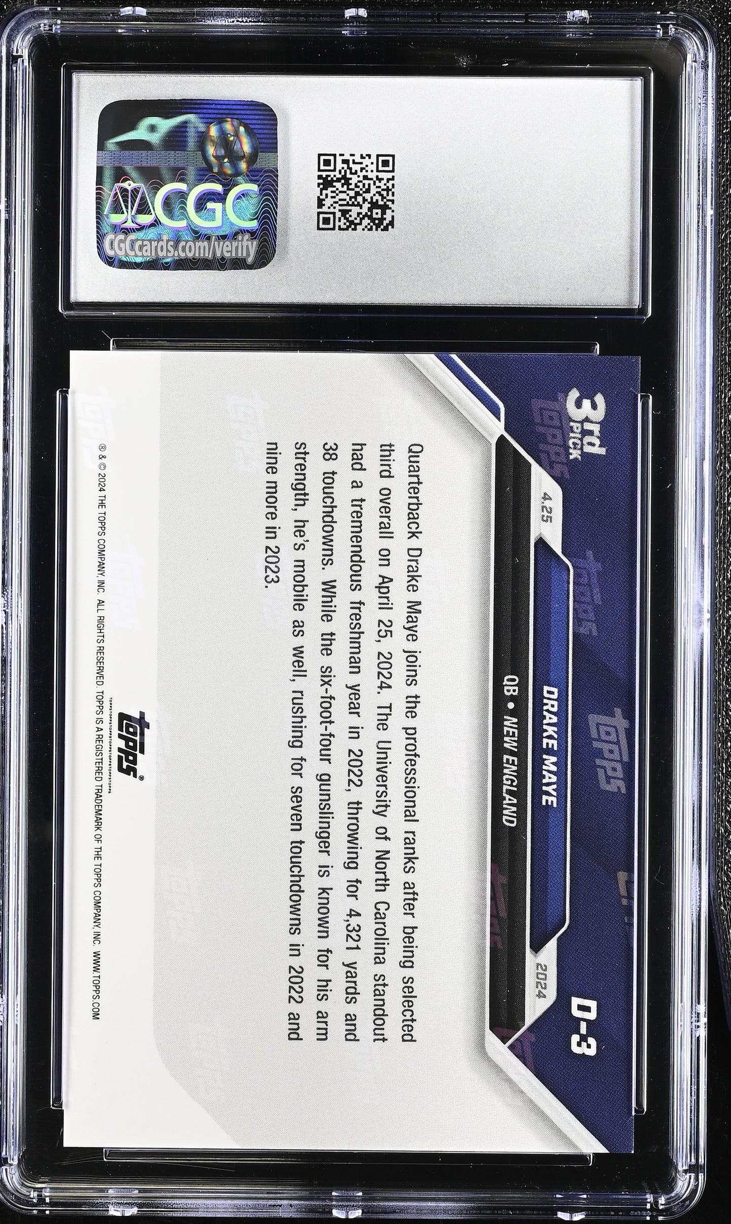 2024 Topps Now Drake Maye #D-3 Draft CGC 10