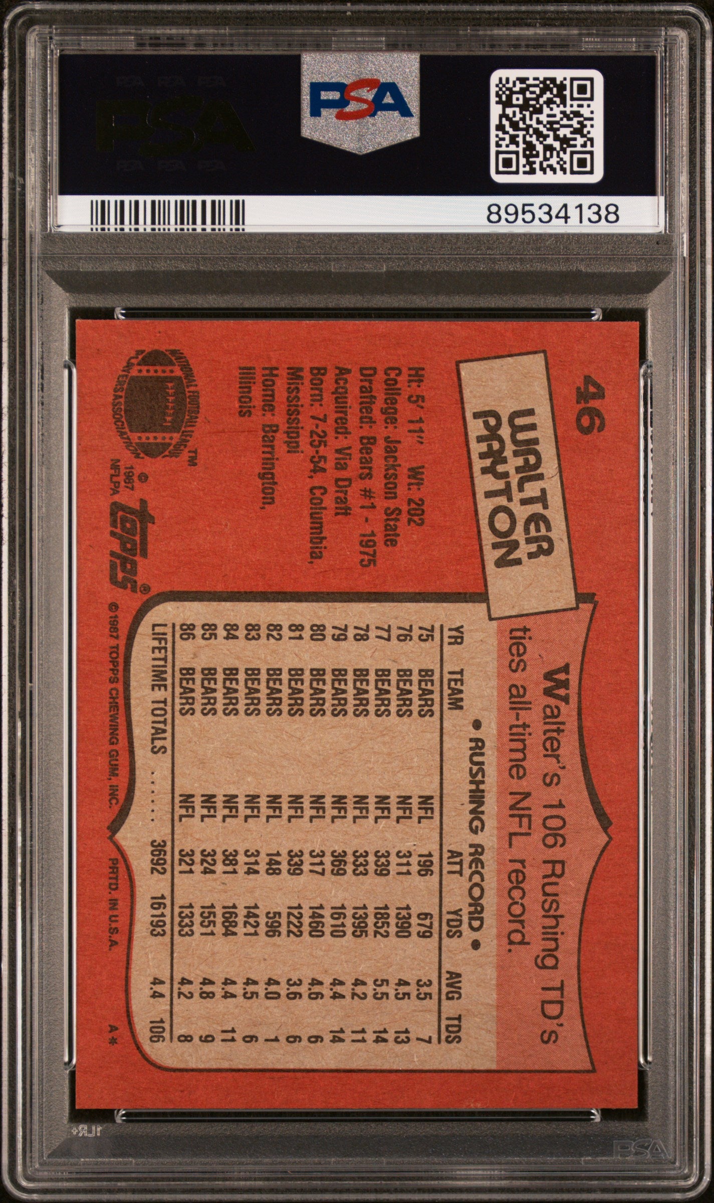 1987 Topps Walter Payton #46 PSA 10
