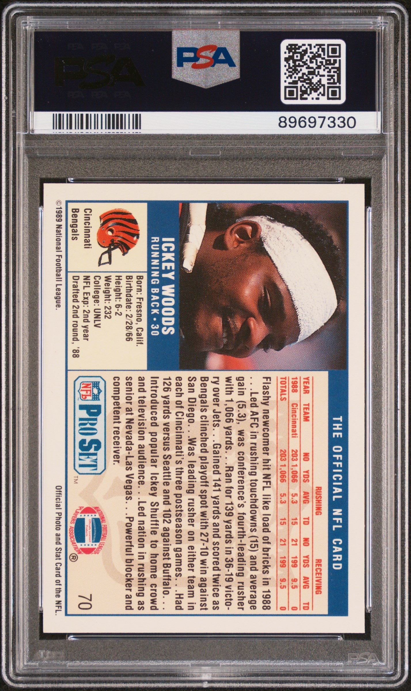 1989 Pro Set Ickey Woods #70 PSA 8