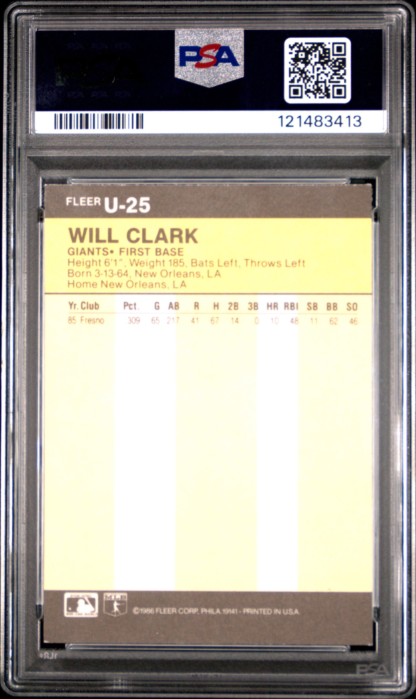 1986 Fleer Update Will Clark #U-25 PSA 7
