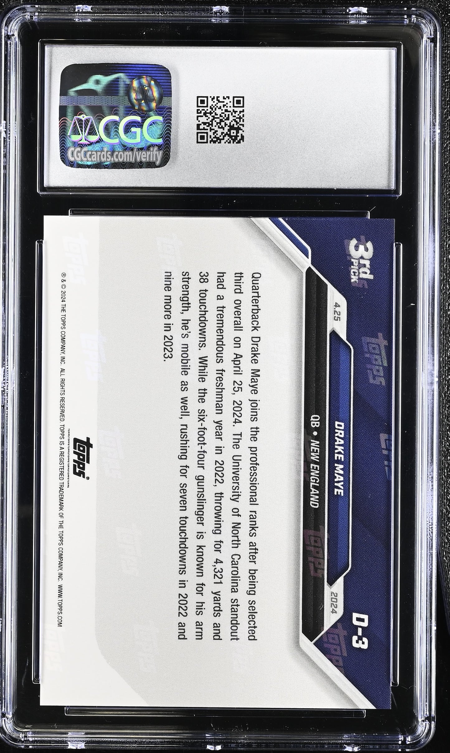 2024 Topps Now Drake Maye #D-3 Draft CGC 9