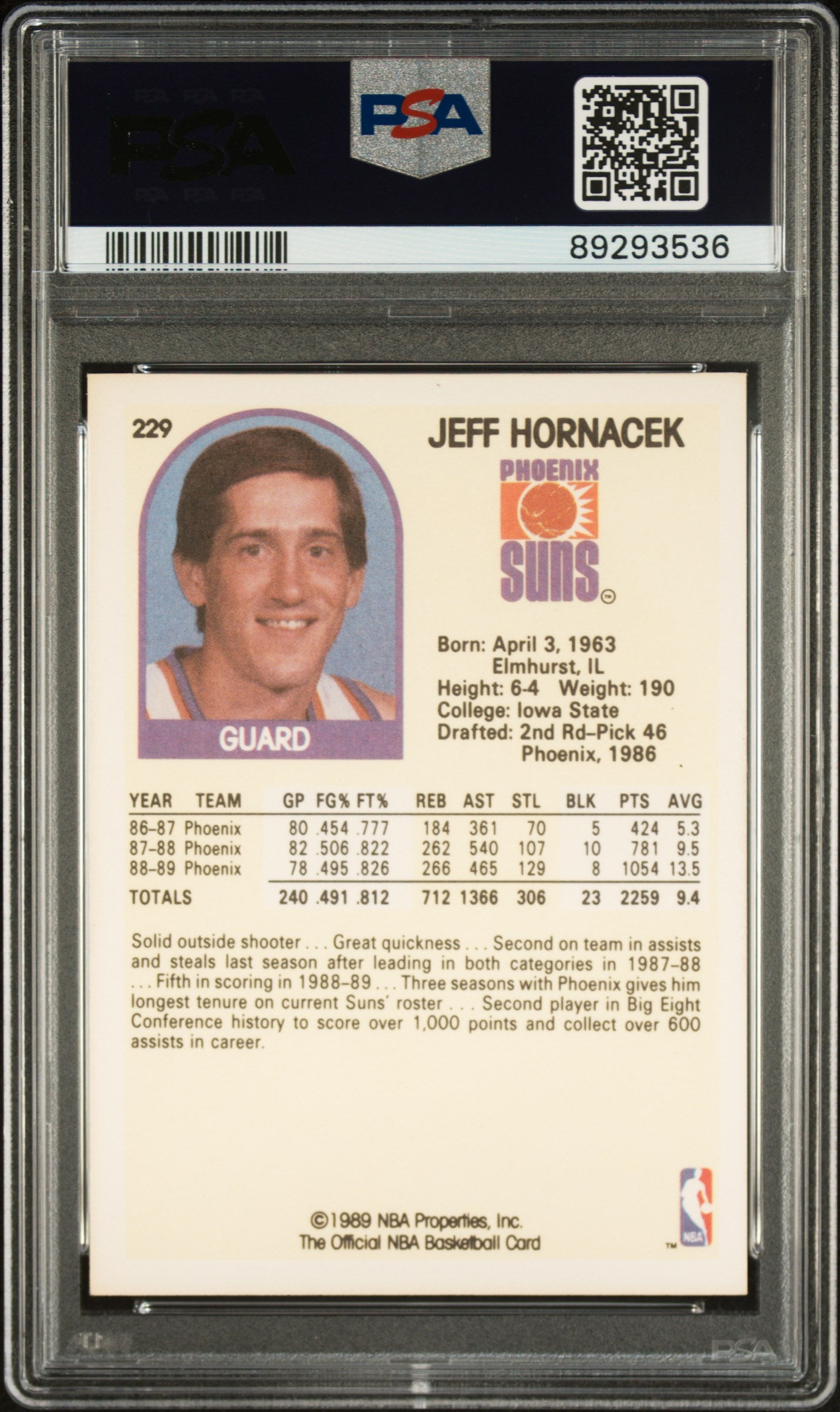 1989 Hoops Jeff Hornacek #229 PSA 9