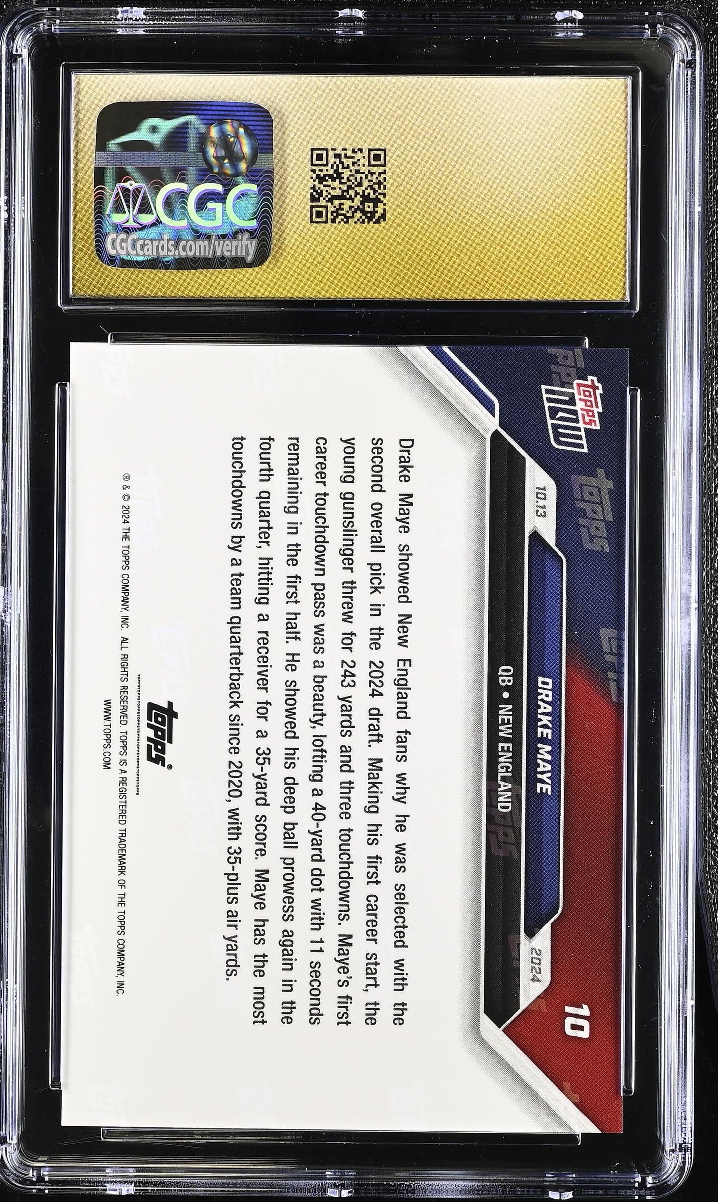 2024 Topps Now Drake Maye #10 CGC 10 Pristine Black Label
