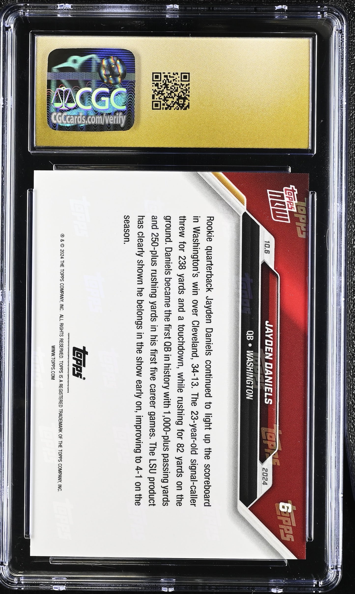 2024 Topps Now Jayden Daniels #6 CGC 10 Pristine Black Label