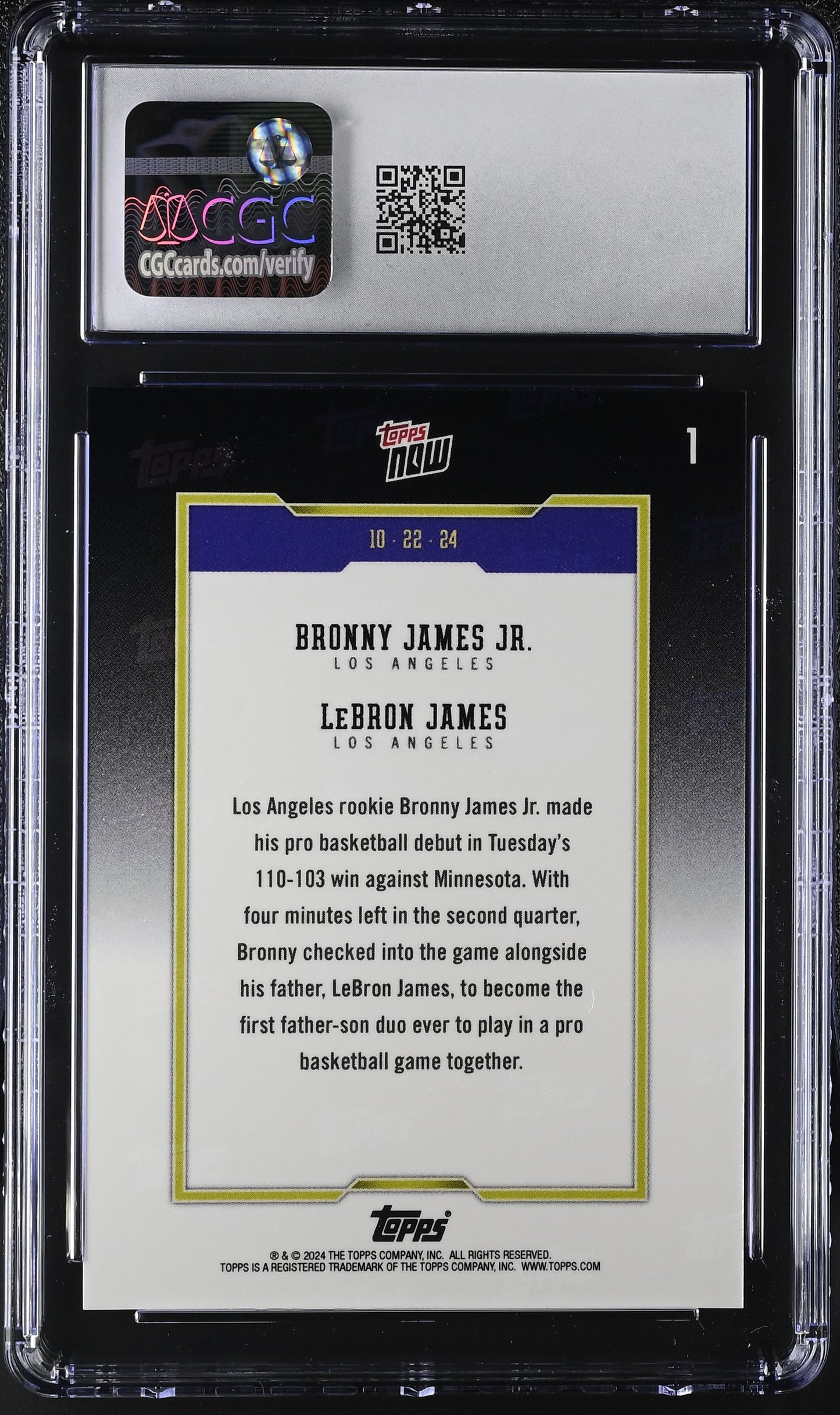 2024-25 Topps Now Bronny James Jr./LeBron James #1 CGC 9.5