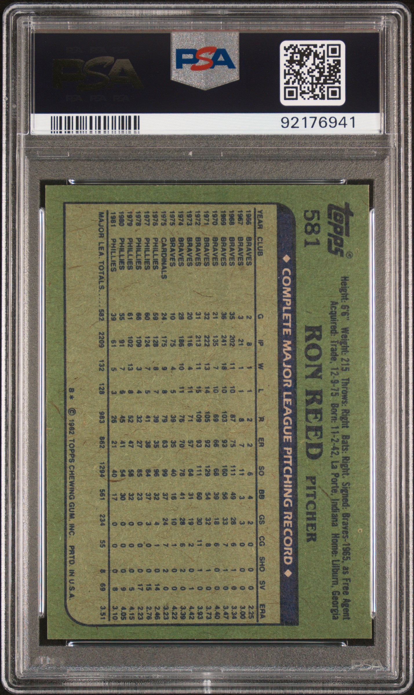 1982 Topps Ron Reed #581 PSA 8