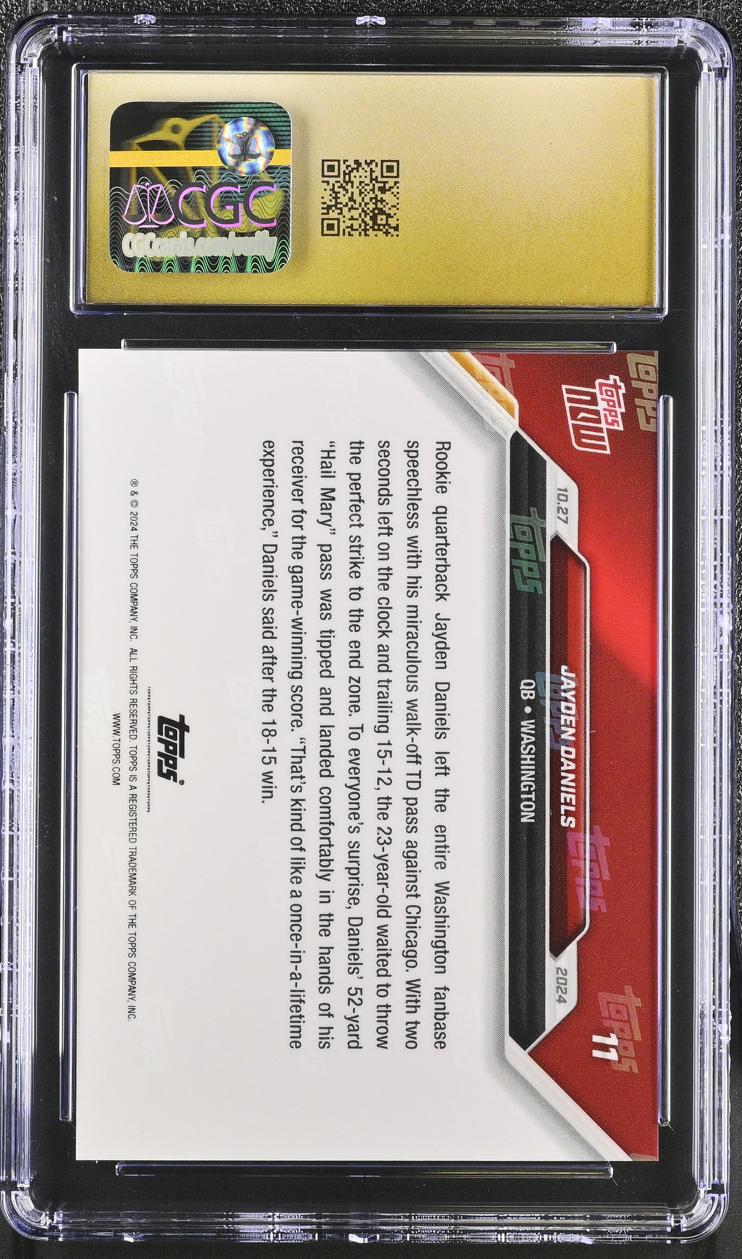 2024 Topps Now Jayden Daniels #11 CGC 10 Pristine Black Label