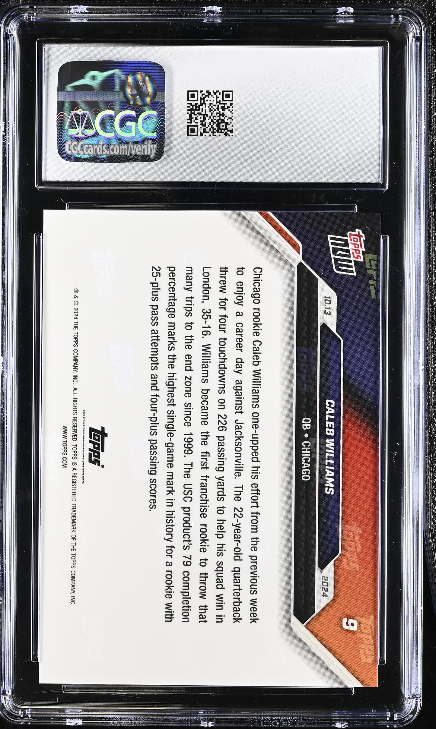 2024 Topps Now Caleb Williams #9 CGC 10
