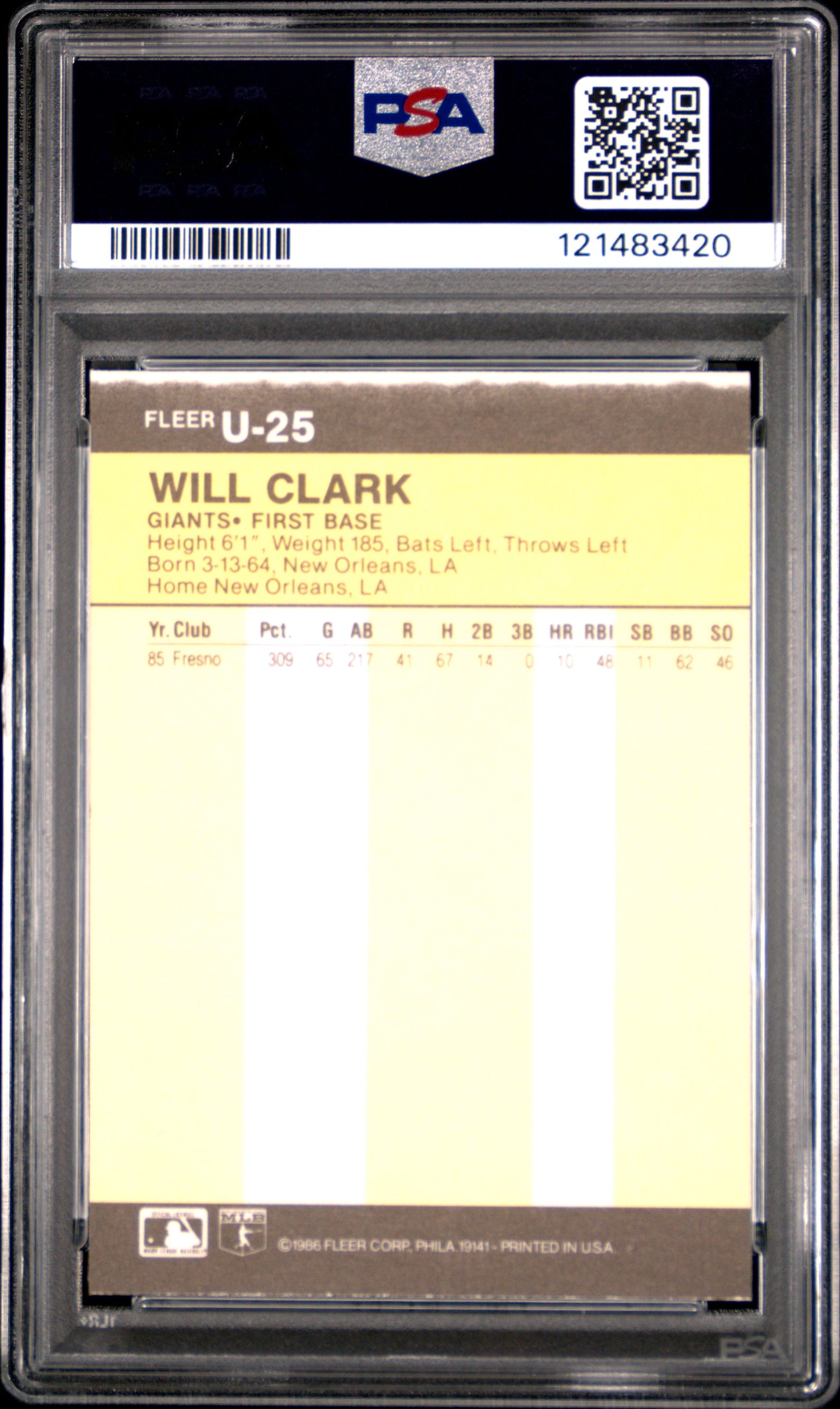 1986 Fleer Update Will Clark #U-25 PSA 8