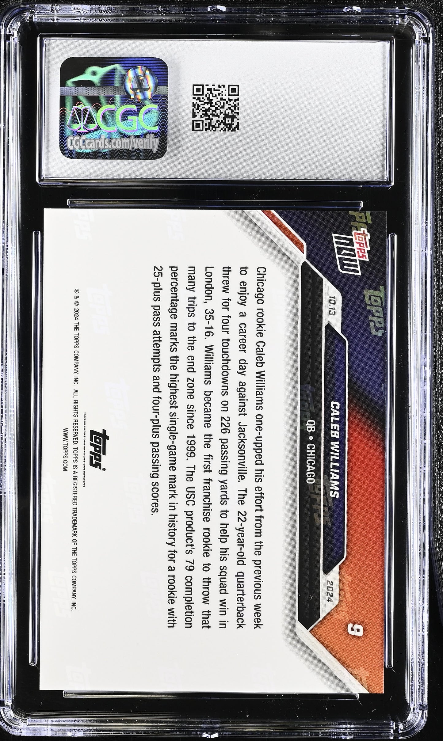 2024 Topps Now Caleb Williams #9 CGC 10