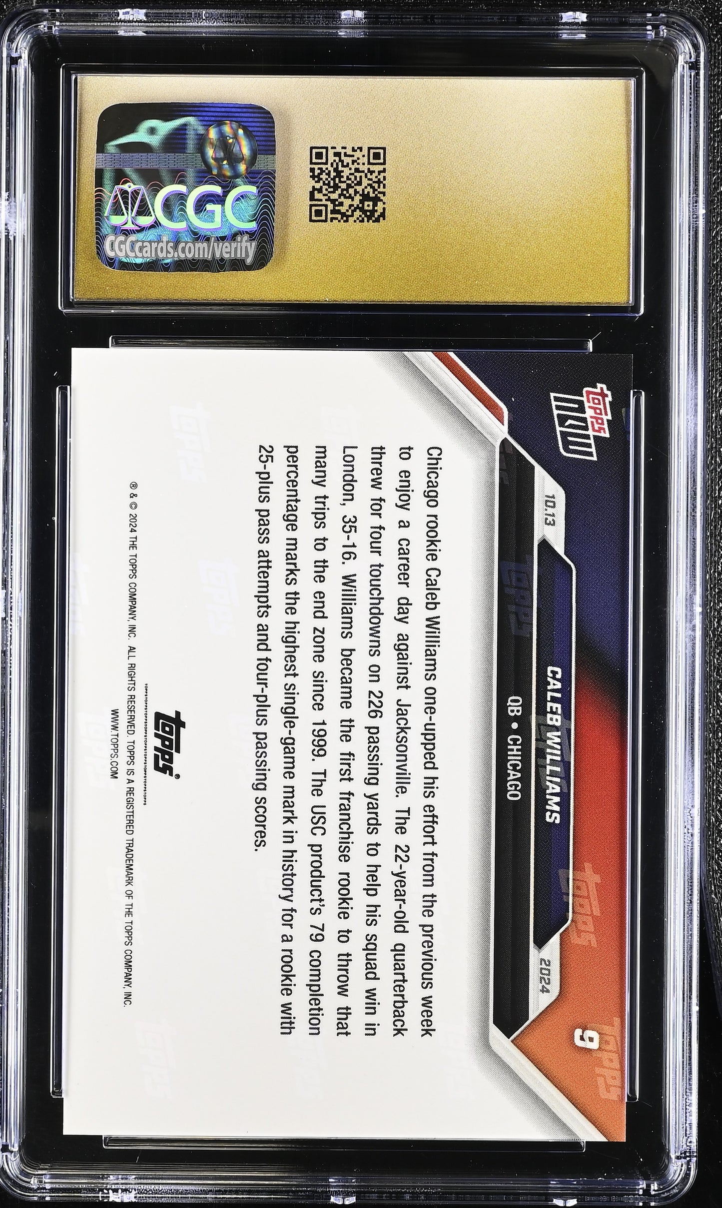 2024 Topps Now Caleb Williams #9 CGC 10 Pristine Black Label