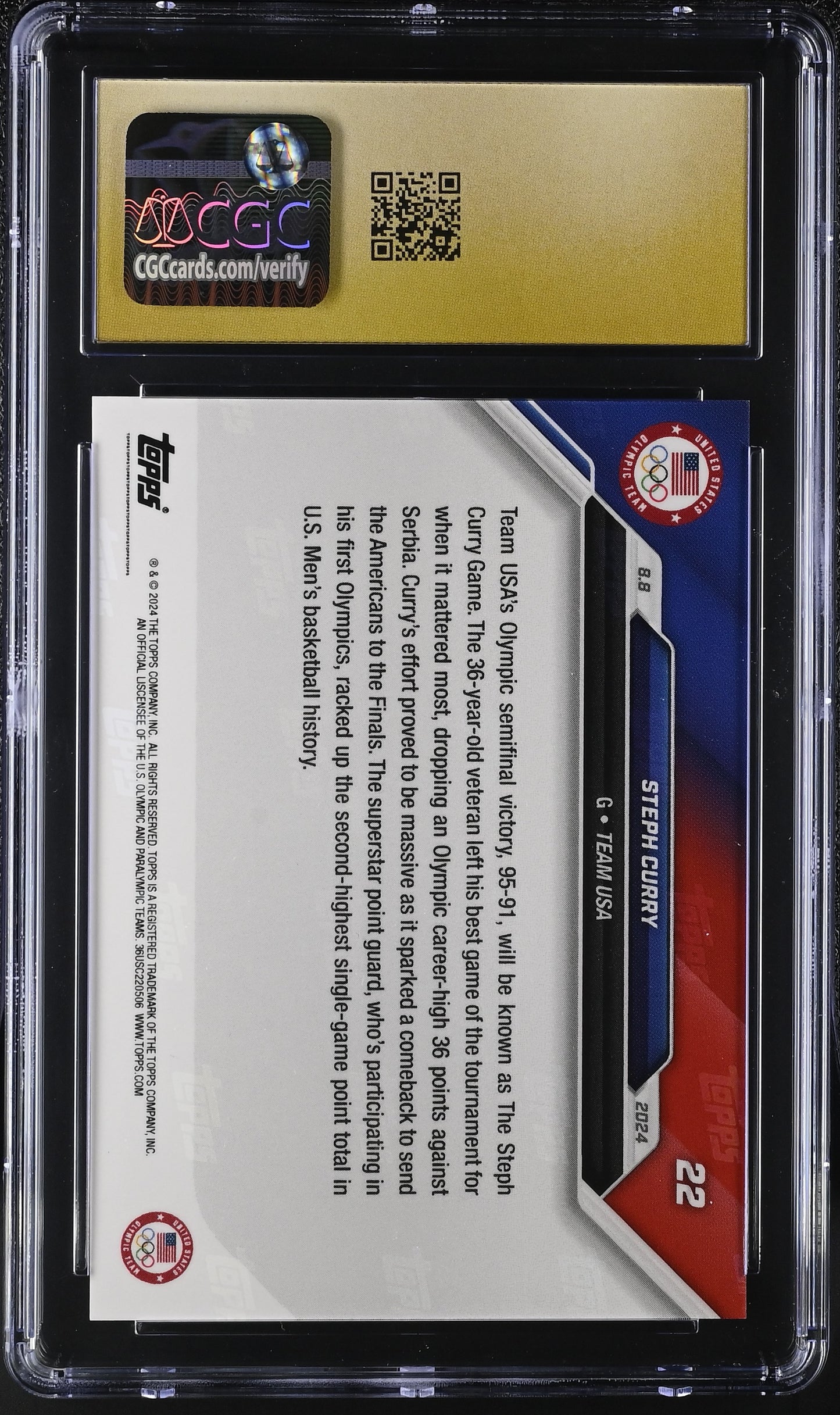 2024 Topps Now Olympic Games #22 CGC Black Label Pristine 10