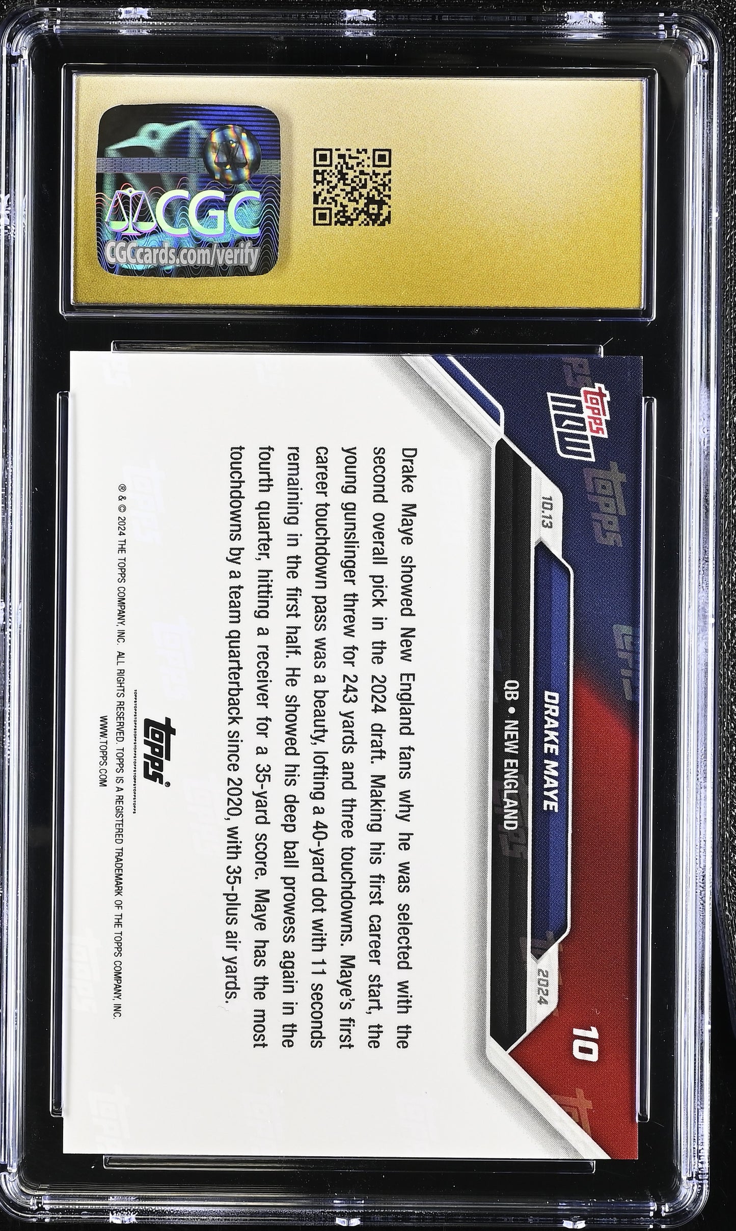 2024 Topps Now Drake Maye #10 CGC 10 Pristine Black Label