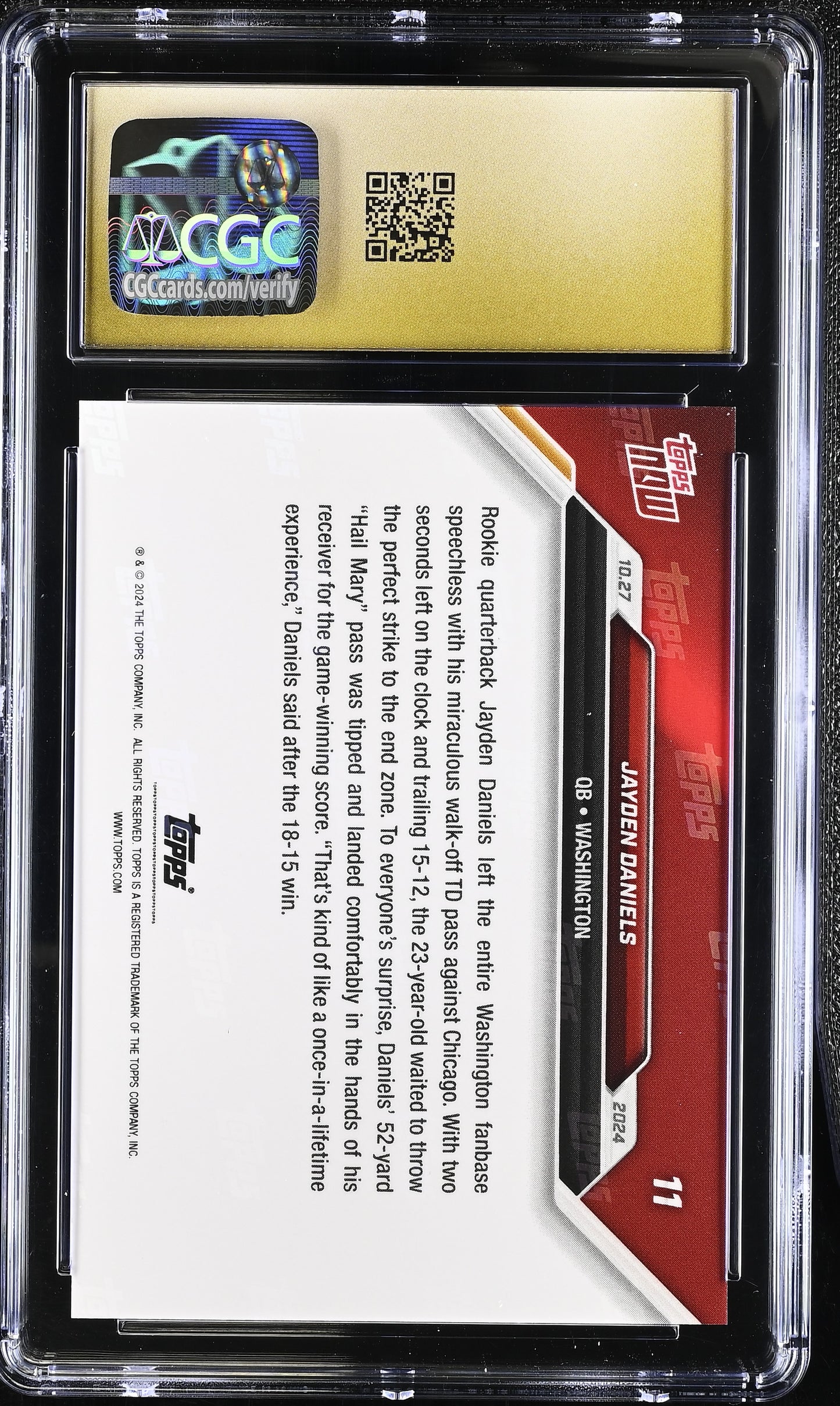 2024 Topps Now Jayden Daniels #11 CGC 10 Pristine Black Label