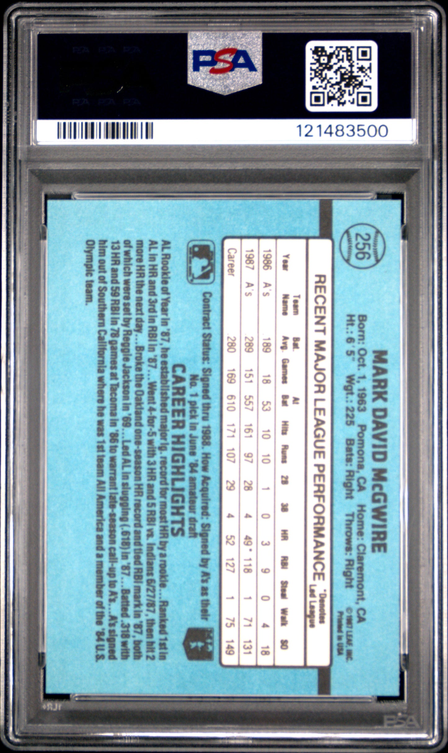 1988 Donruss Mark Mcgwire #256 PSA 9
