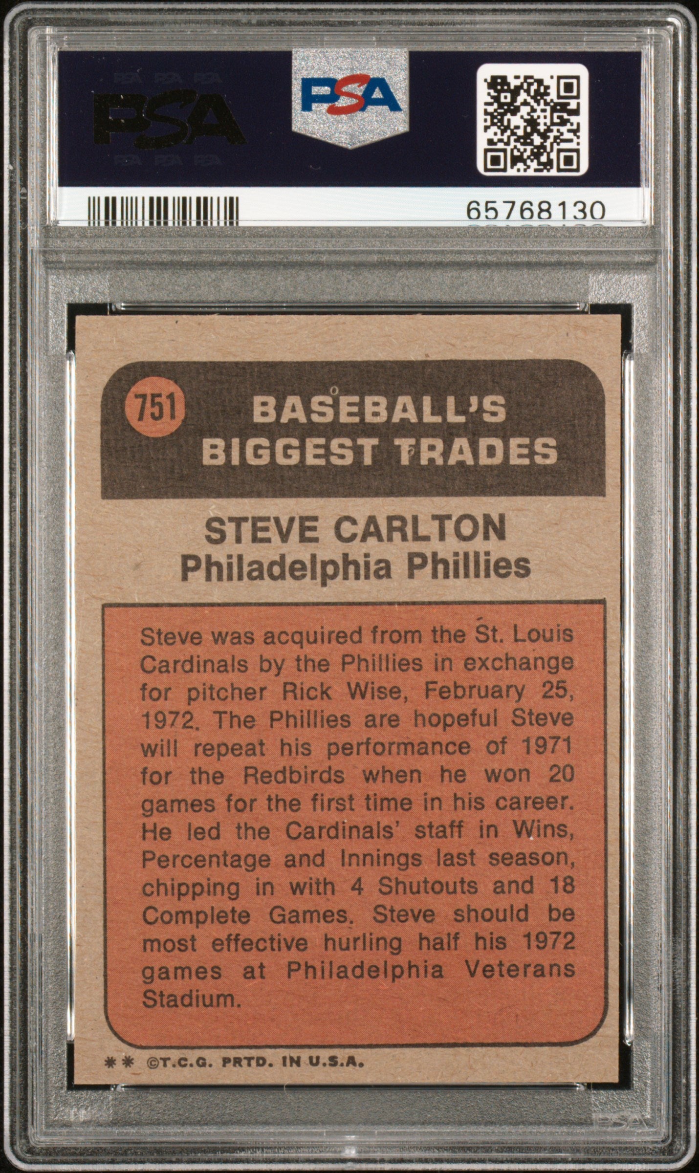 1972 Topps Steve Carlton #751 Traded PSA 8