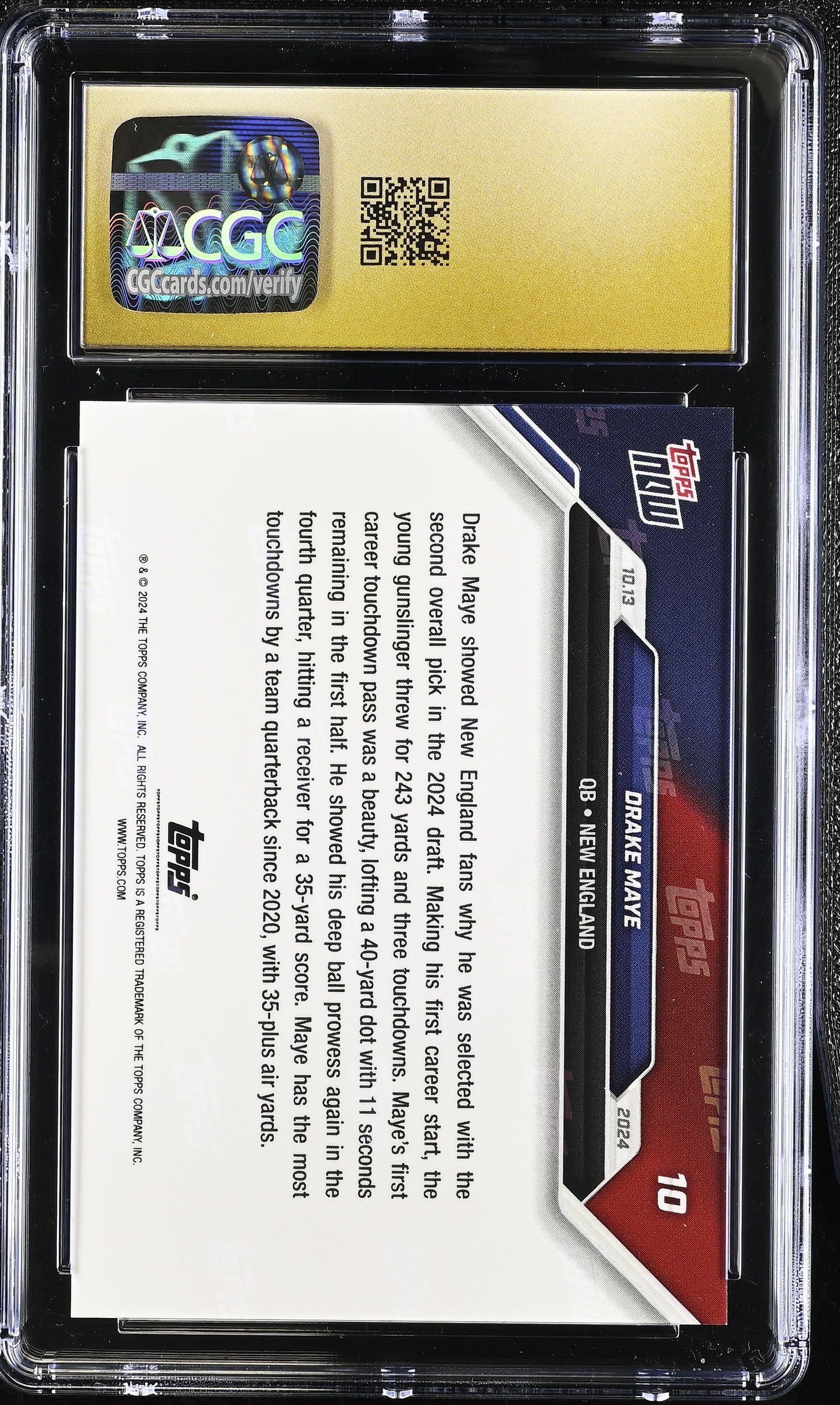 2024 Topps Now Drake Maye #10 CGC 10 Pristine Black Label