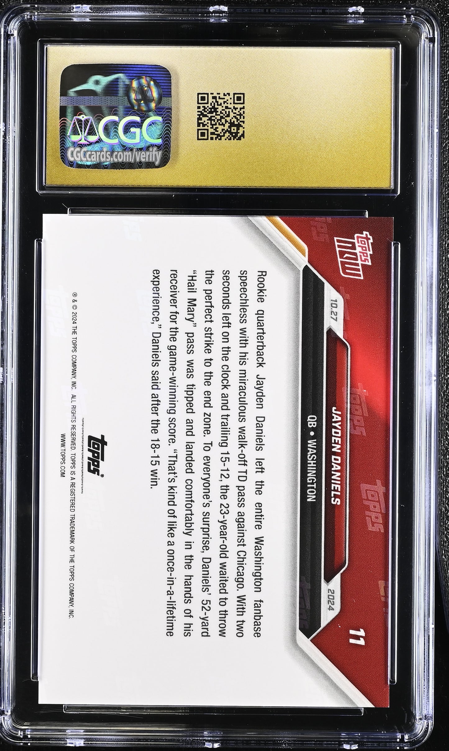 2024 Topps Now Jayden Daniels #11 CGC 10 Pristine Black Label