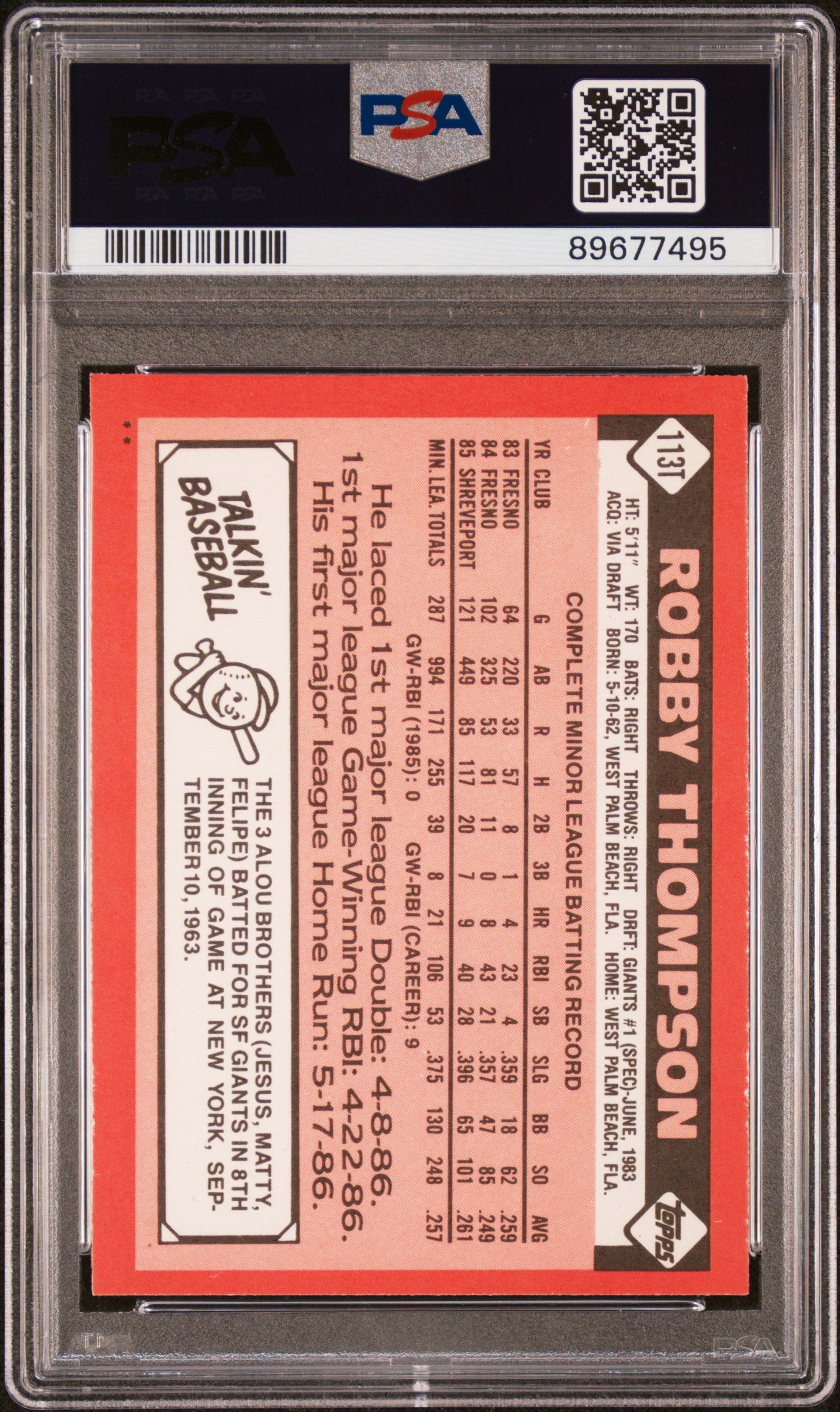 1986 Topps Traded Robby Thompson #113T PSA 8