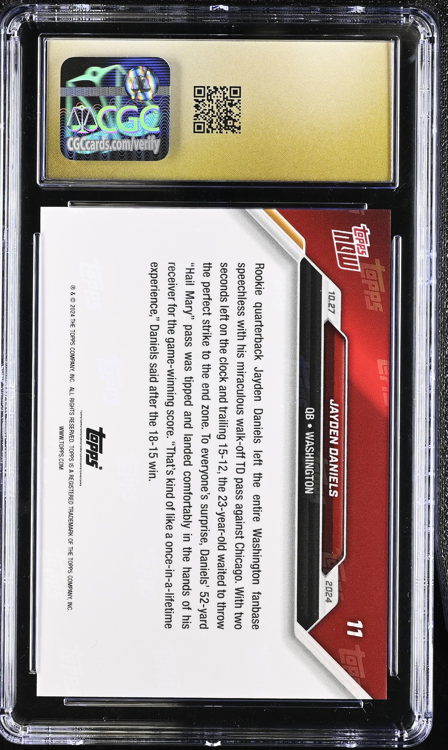 2024 Topps Now Jayden Daniels #11 CGC 10 Pristine Black Label