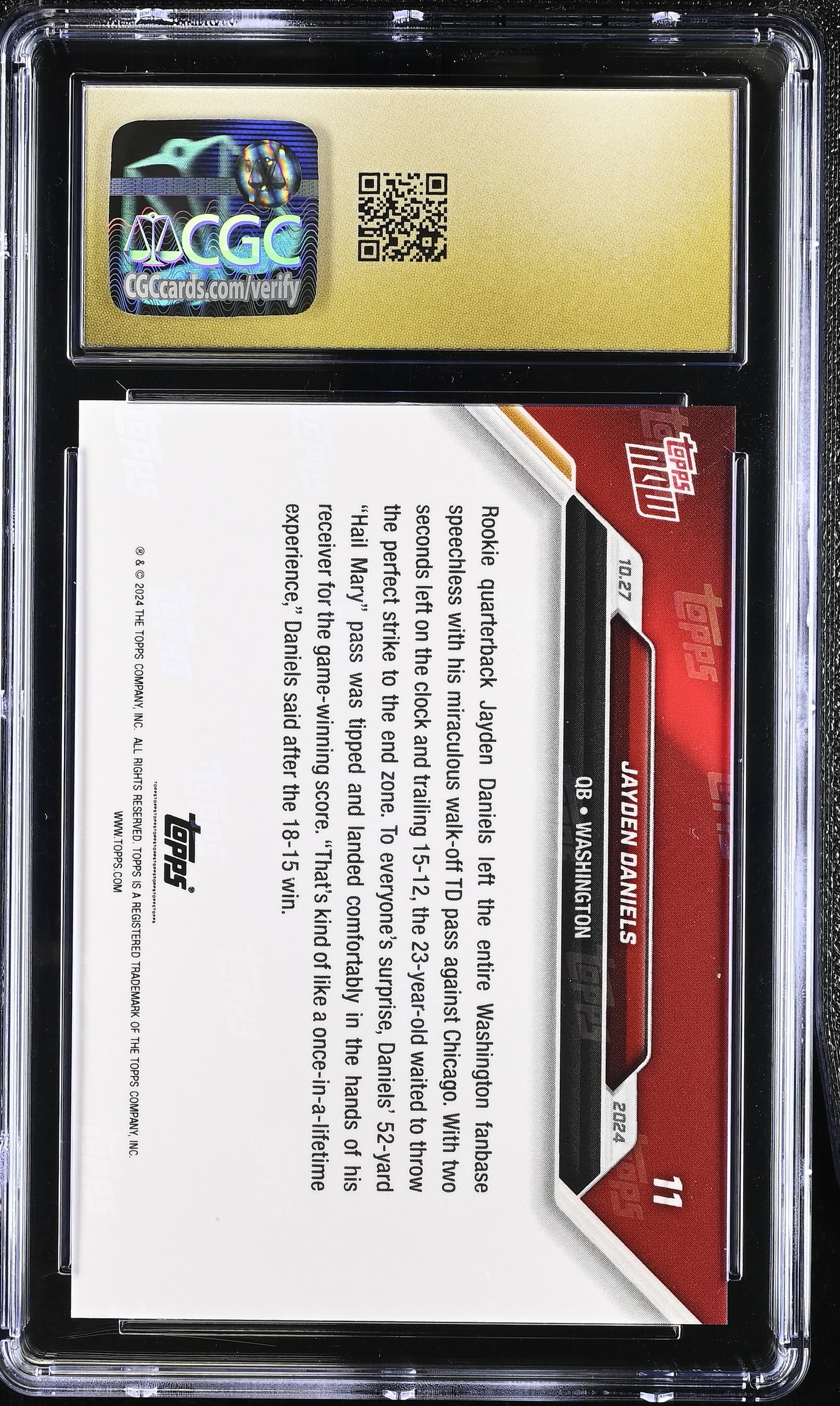 2024 Topps Now Jayden Daniels #11 CGC 10 Pristine Black Label