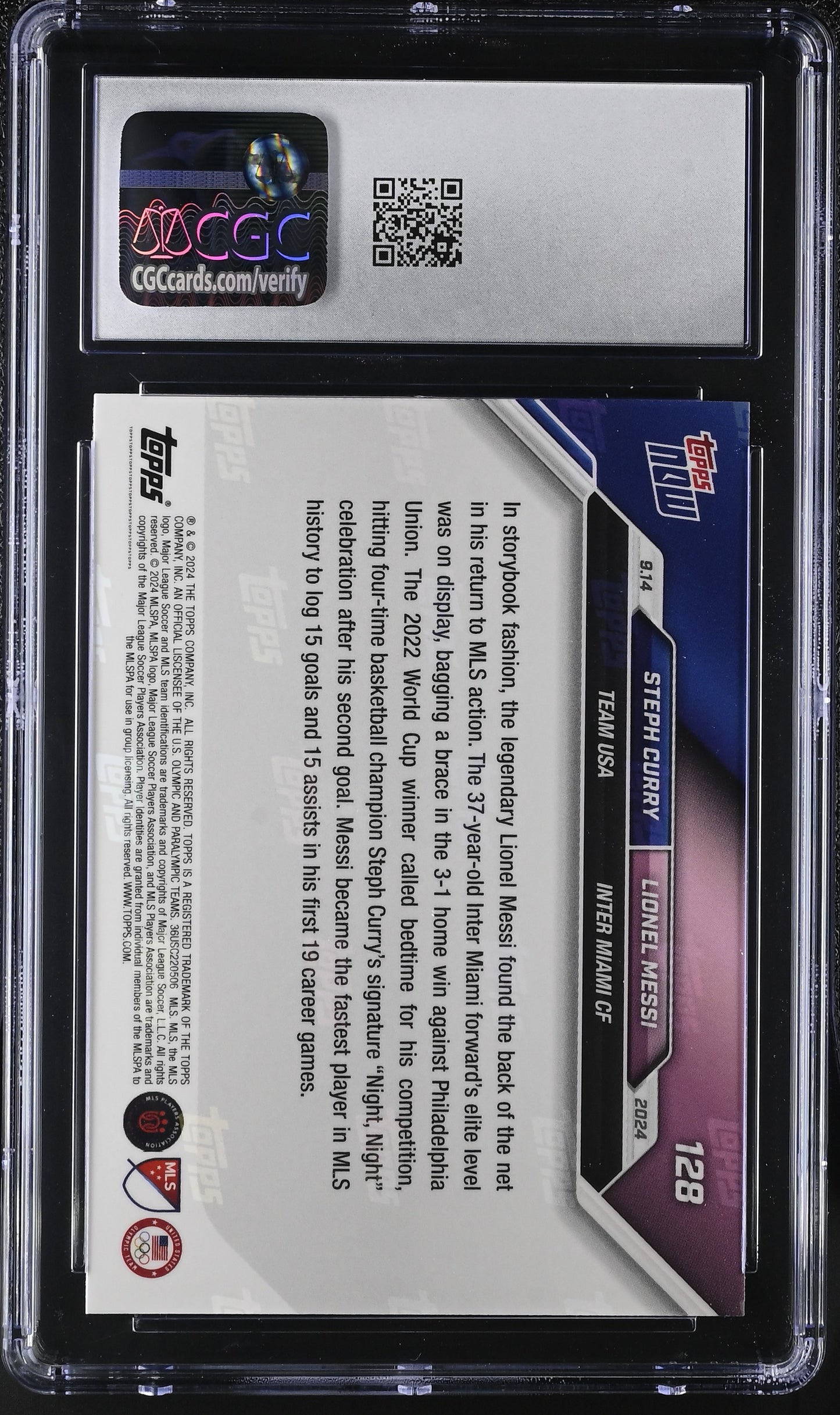 2024 Topps Now MLS Steph Curry/Lionel Messi #128 CGC 8