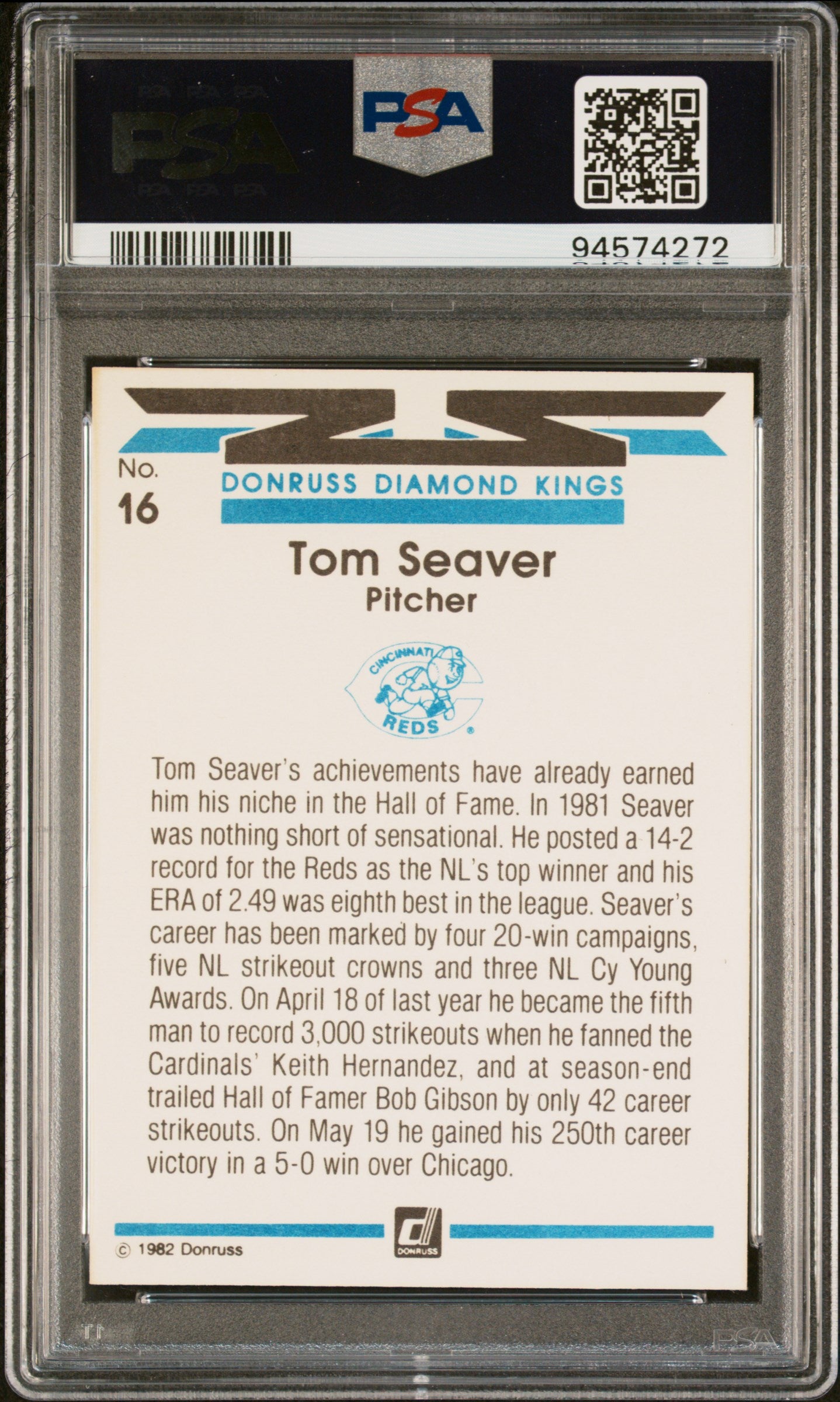1982 Donruss Tom Seaver #16 Diamond Kings PSA 9
