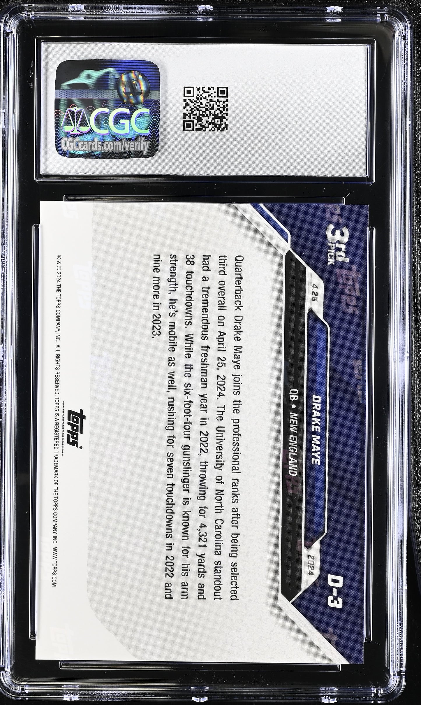 2024 Topps Now Drake Maye #D-3 Draft CGC 9