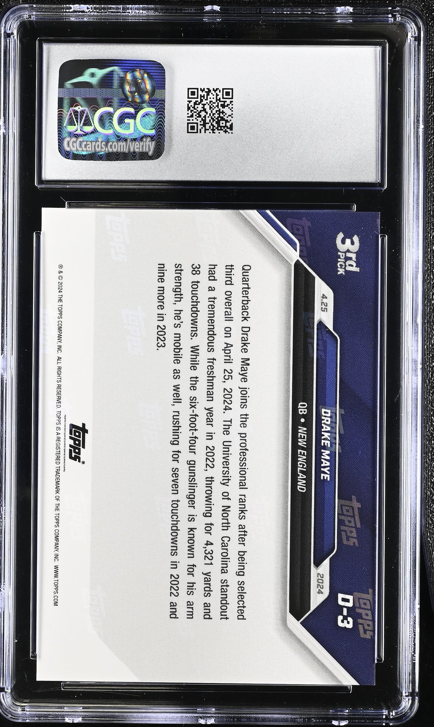 2024 Topps Now Drake Maye #D-3 Draft CGC 9