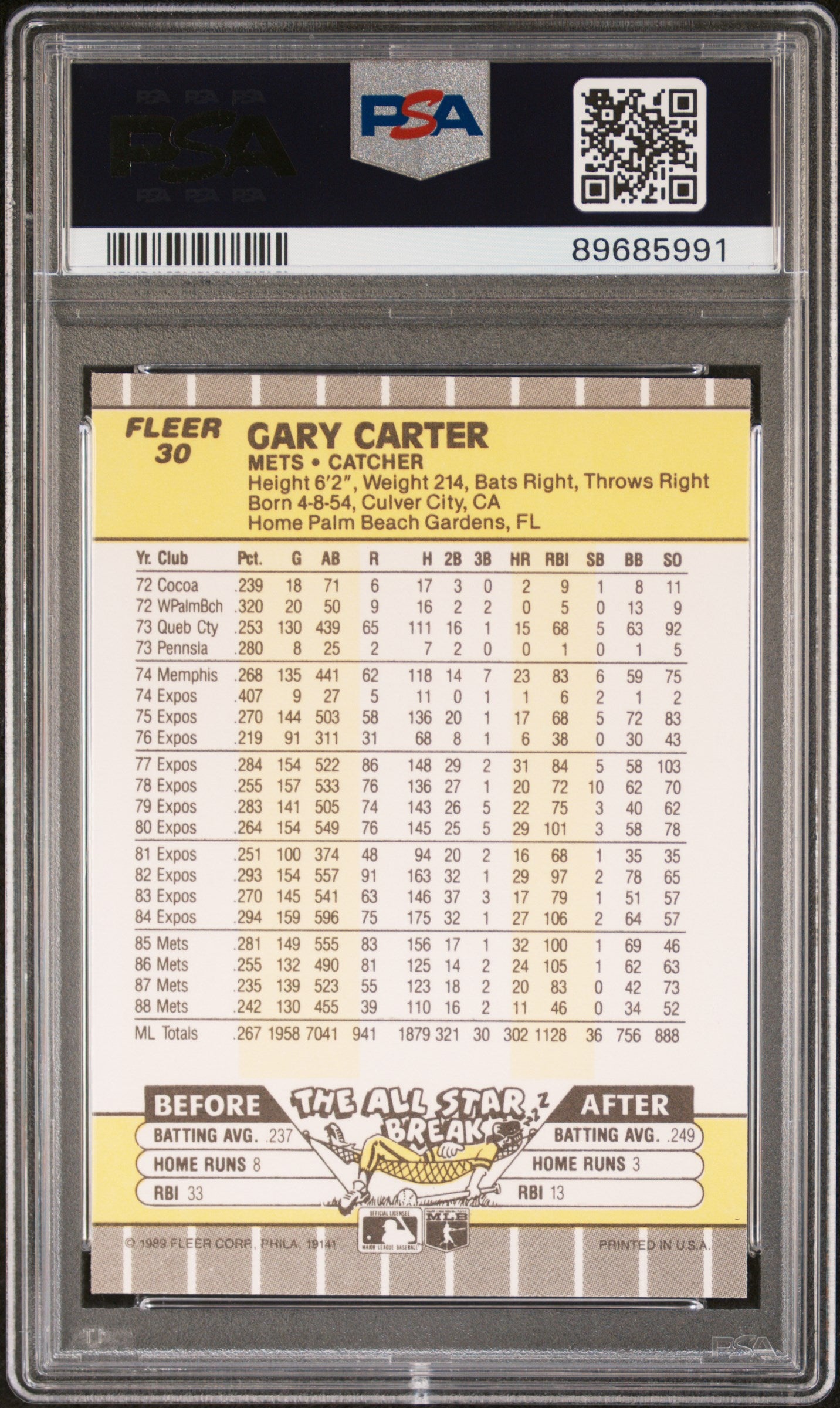 1989 Fleer Gary Carter #30 PSA 9