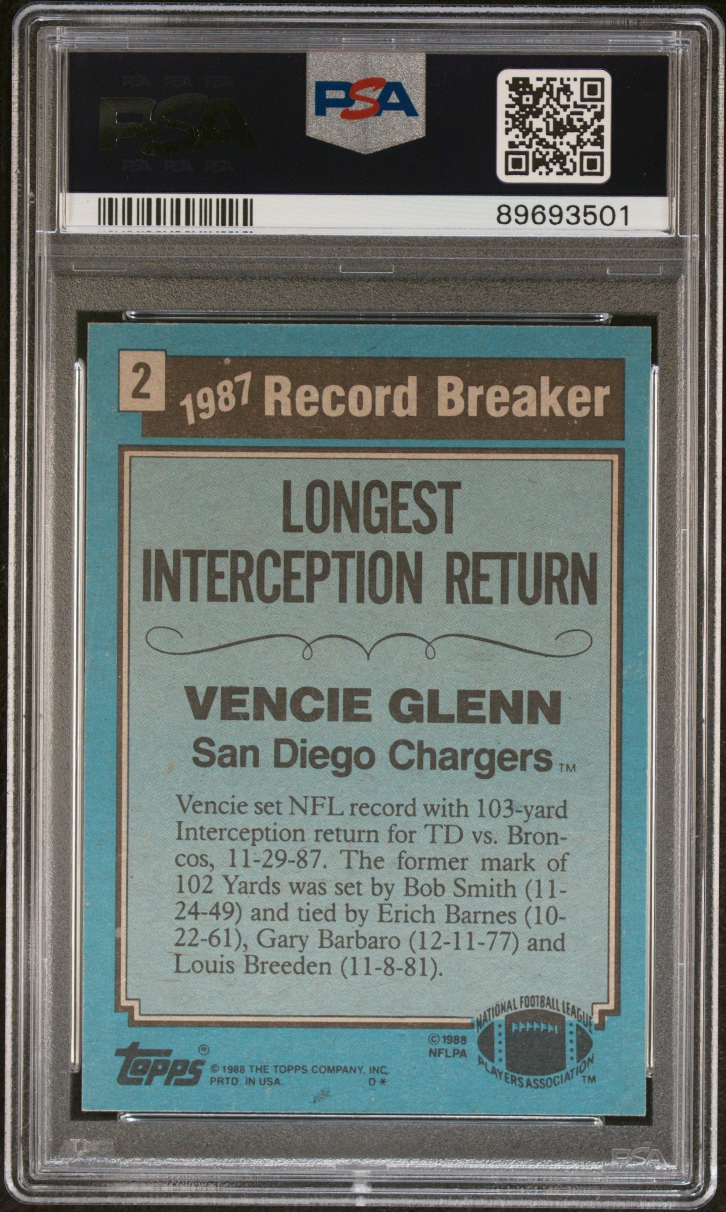 1988 Topps Vencie Glenn #2 PSA 9