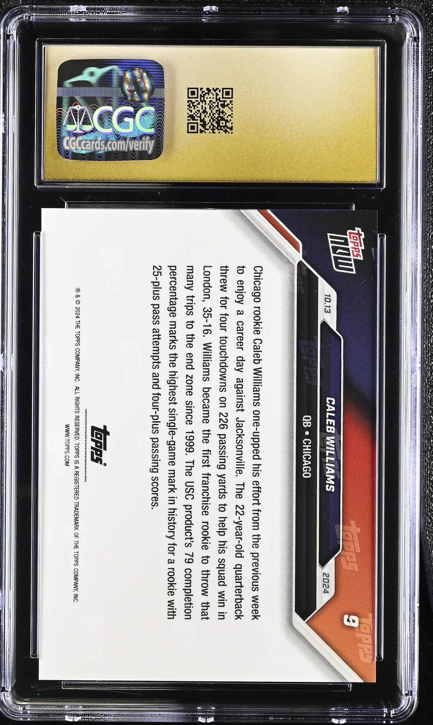 2024 Topps Now Caleb Williams #9 CGC 10 Pristine Black Label