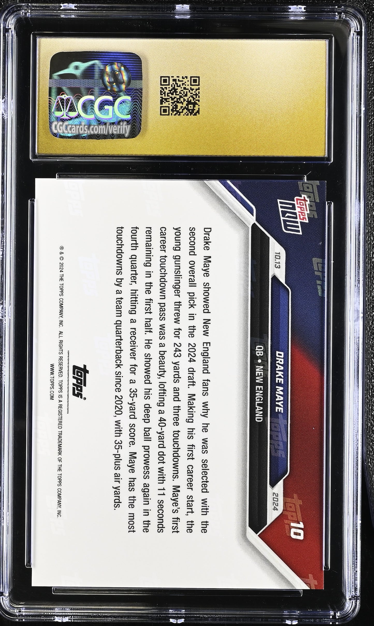 2024 Topps Now Drake Maye #10 CGC 10 Pristine Black Label