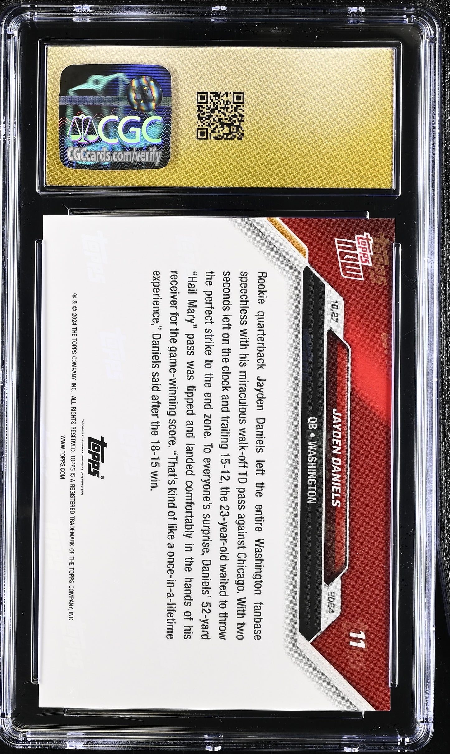 2024 Topps Now Jayden Daniels #11 CGC 10 Pristine Black Label