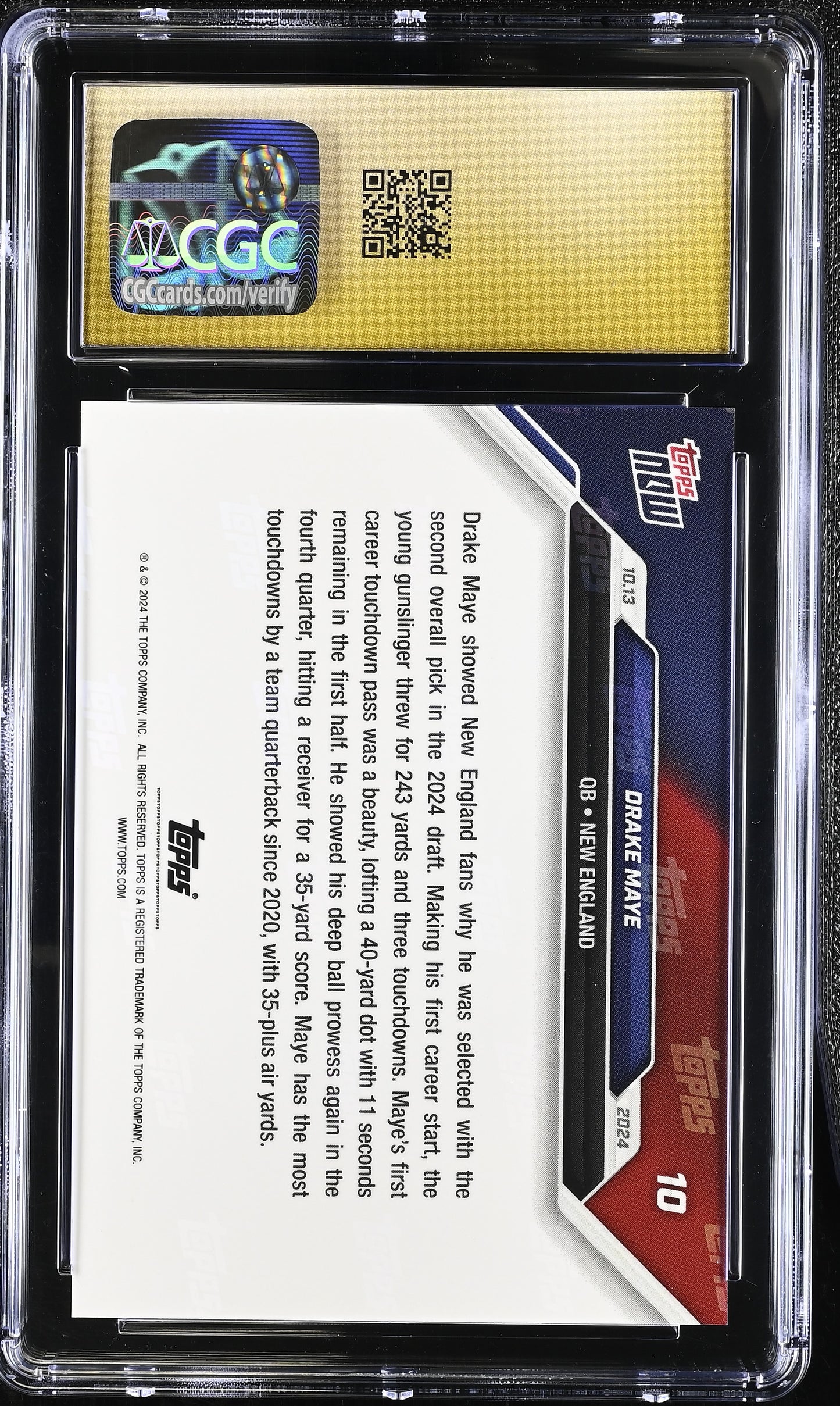 2024 Topps Now Drake Maye #10 CGC 10 Pristine Black Label