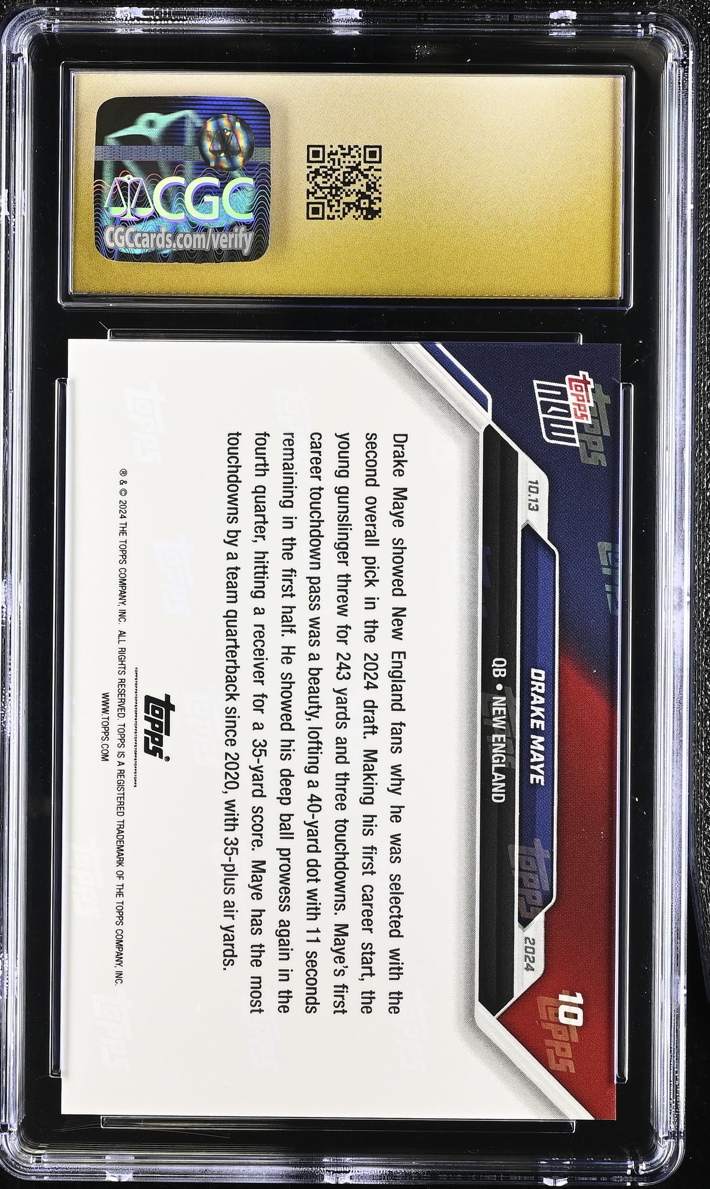 2024 Topps Now Drake Maye #10 CGC 10 Pristine Black Label