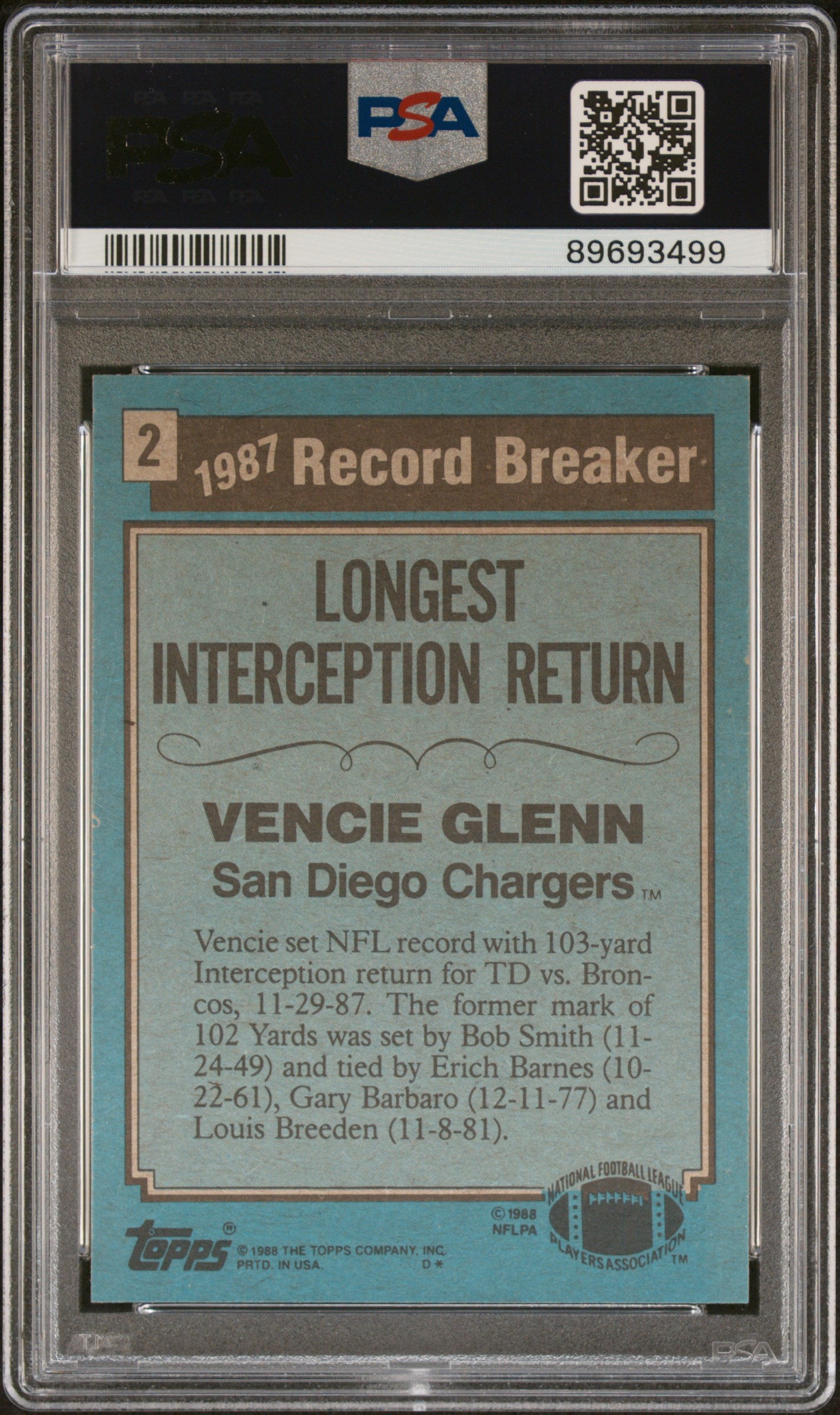 1988 Topps Vencie Glenn #2 PSA 9