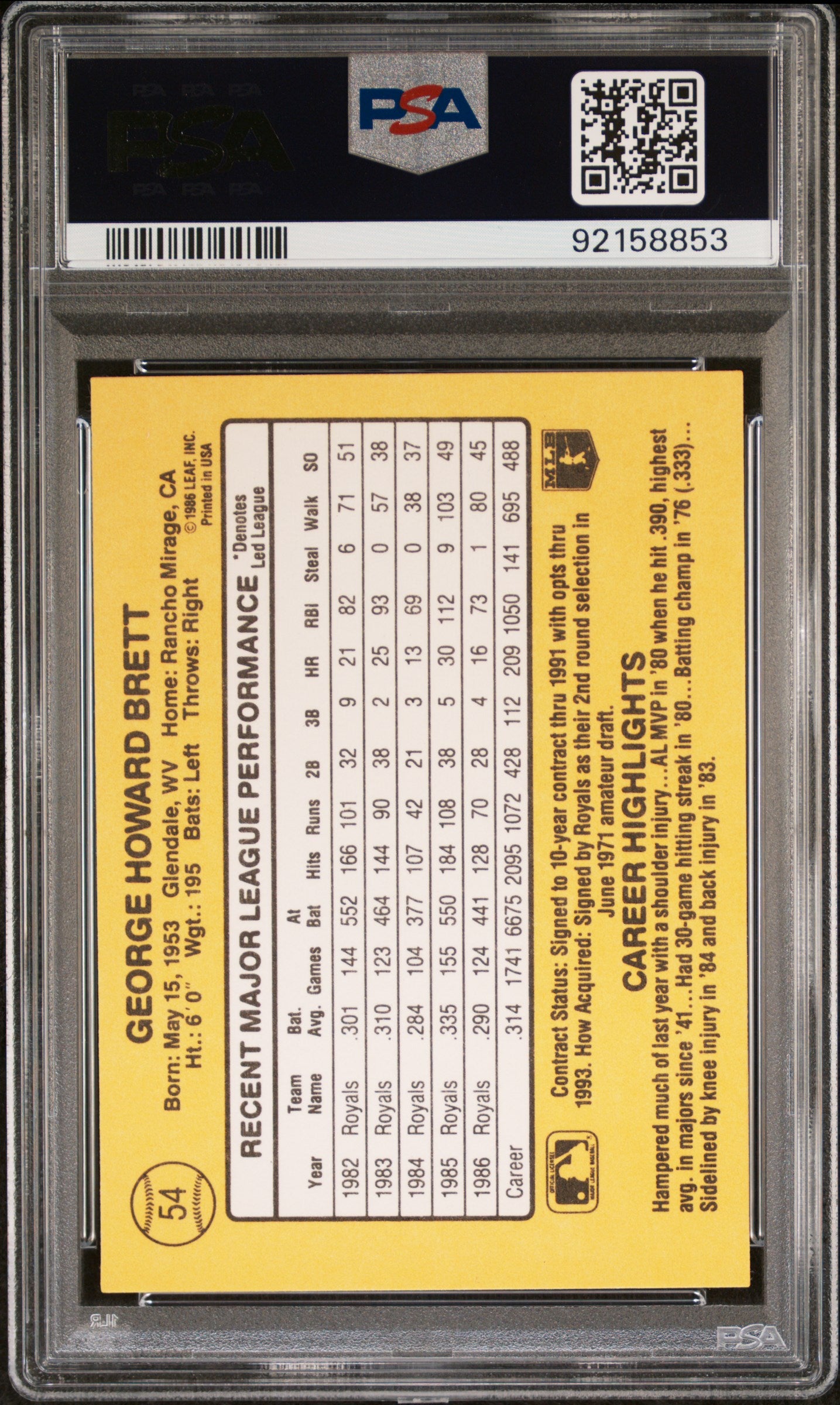 1987 Donruss George Brett #54 PSA 9