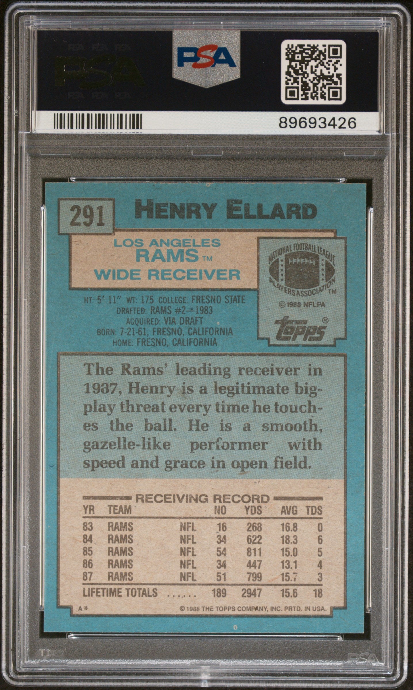 1988 Topps Henry Ellard #291 PSA 9