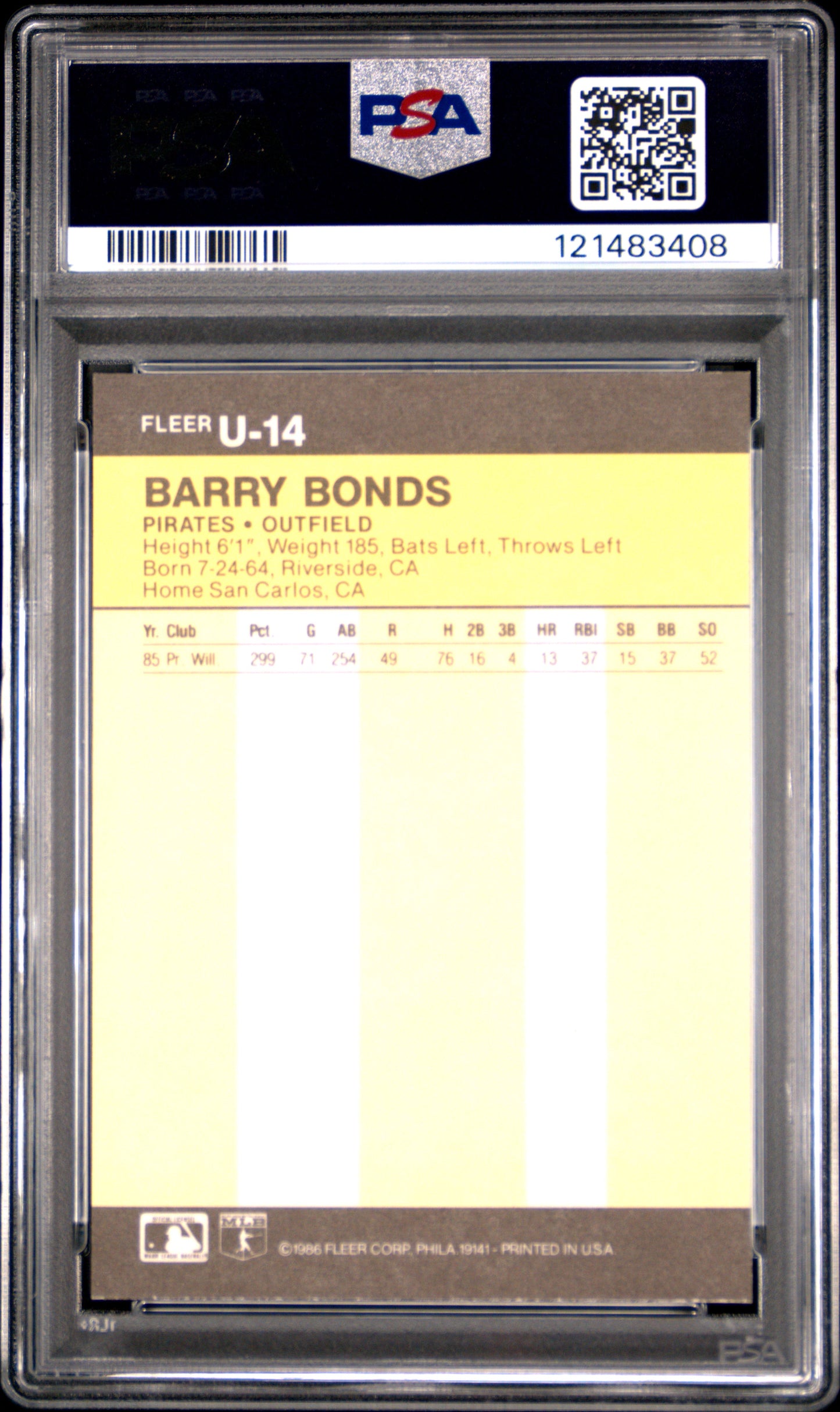 1986 Fleer Update Barry Bonds #U-14 PSA 9