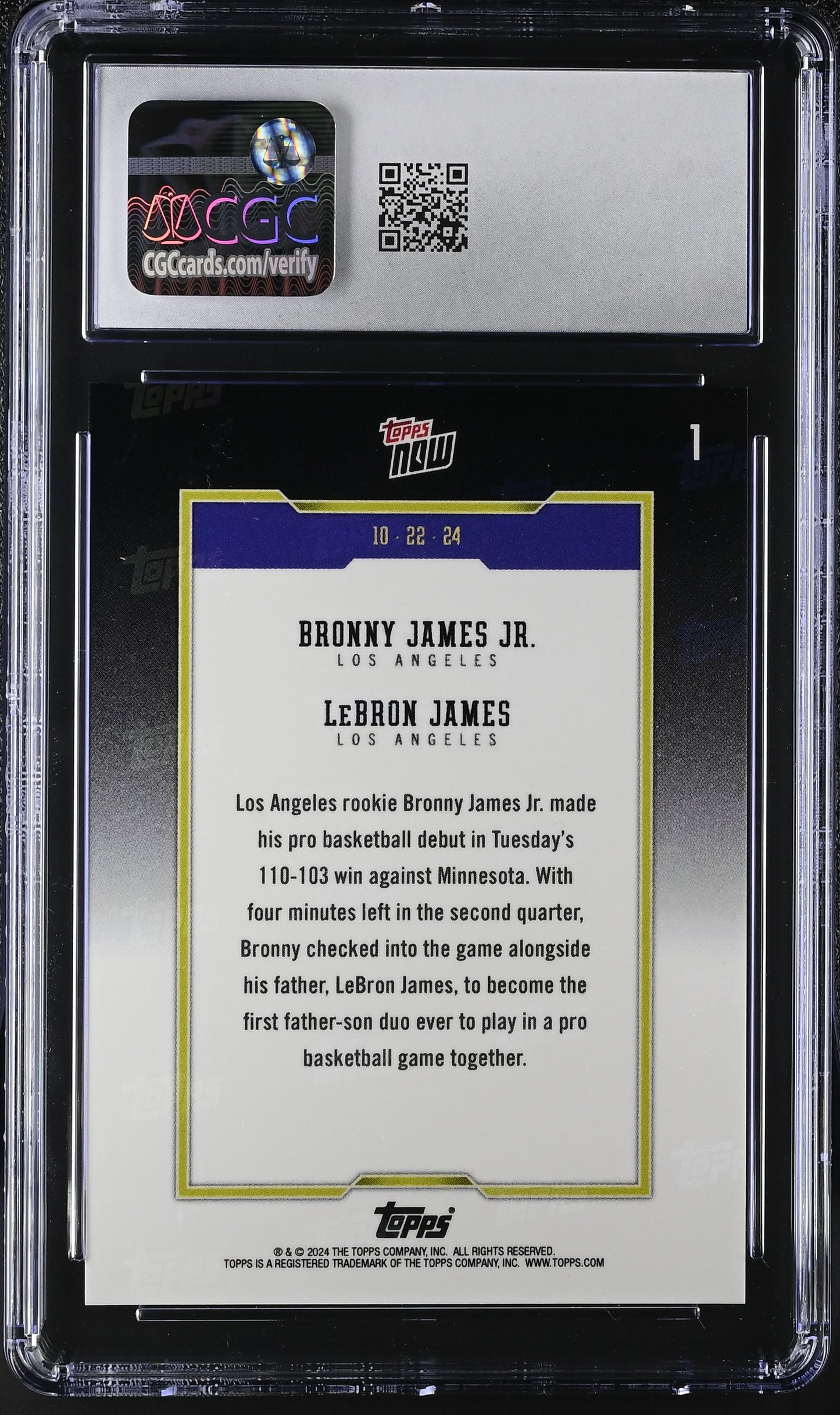 2024-25 Topps Now Bronny James Jr./LeBron James #1 CGC 9
