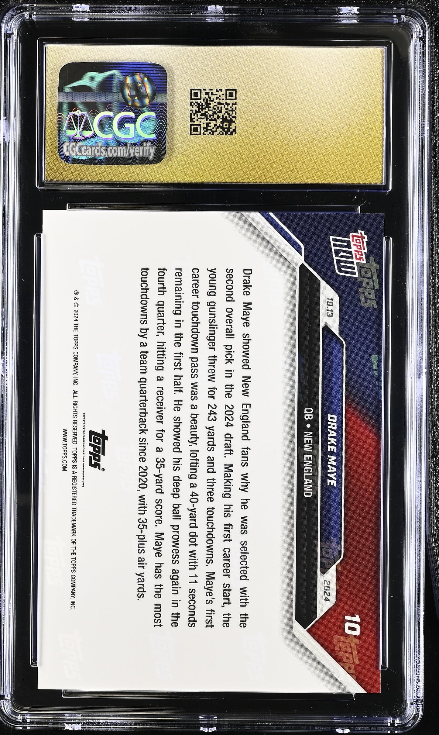 2024 Topps Now Drake Maye #10 CGC 10 Pristine Black Label