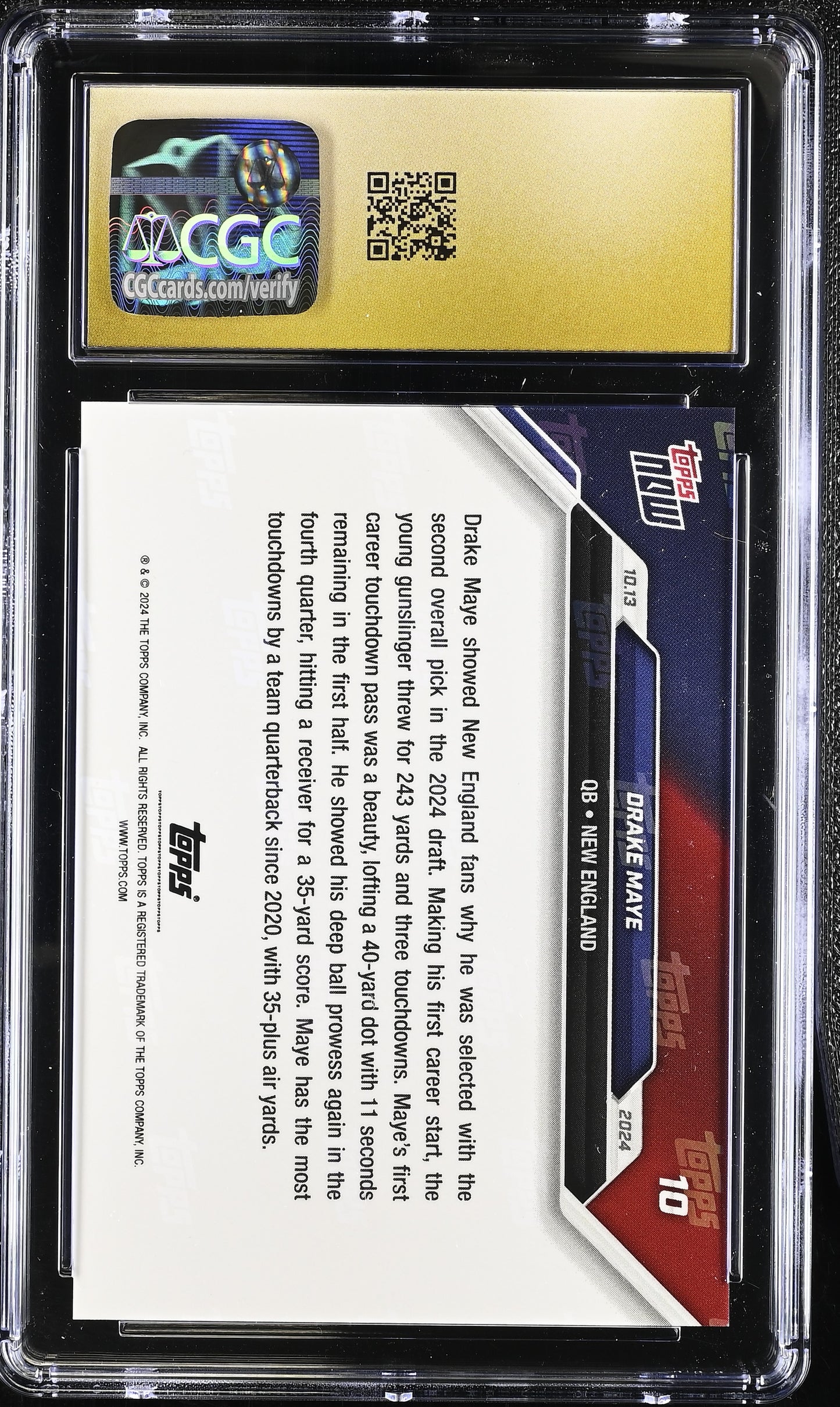 2024 Topps Now Drake Maye #10 CGC 10 Pristine Black Label