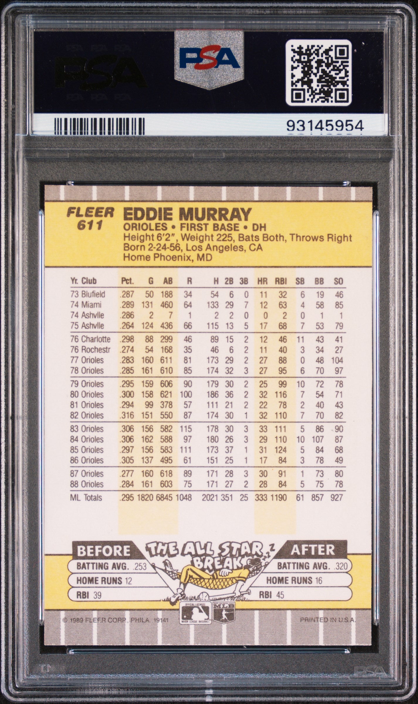 1989 Fleer Eddie Murray #611 PSA 9