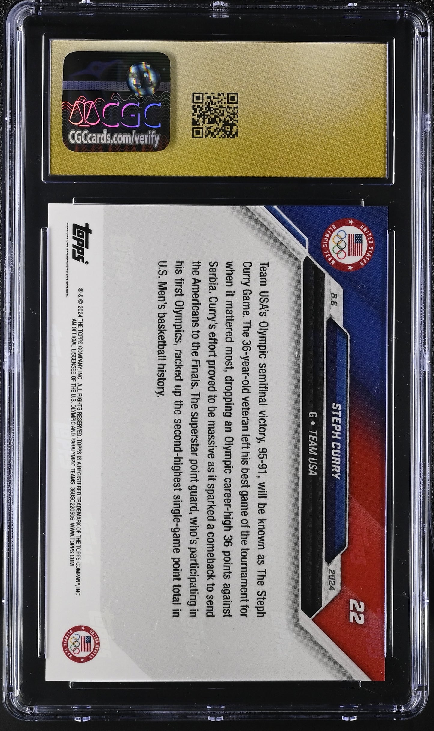 2024 Topps Now Olympic Games #22 CGC Black Label Pristine 10