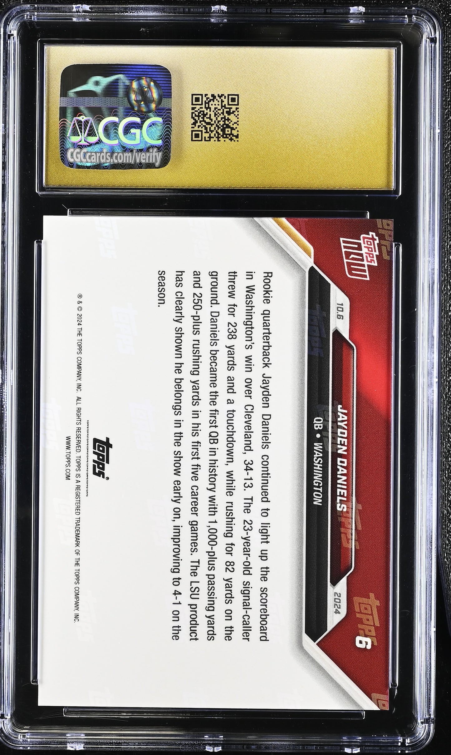 2024 Topps Now Jayden Daniels #6 CGC 10 Pristine Black Label