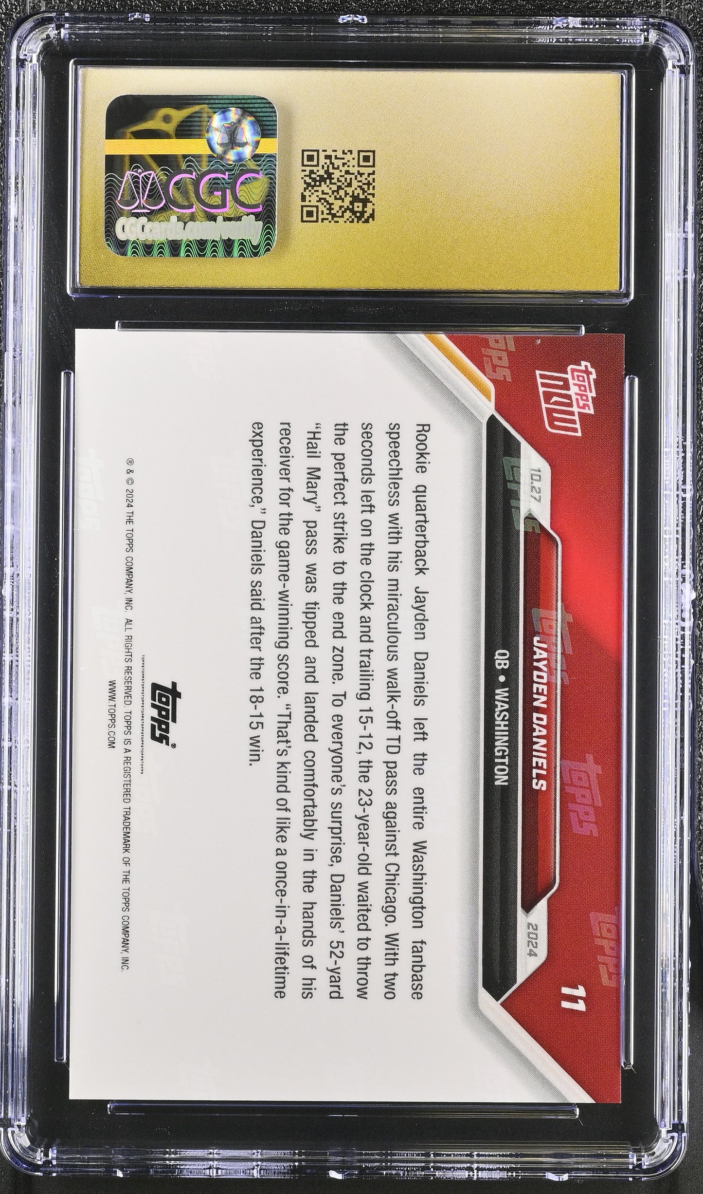 2024 Topps Now Jayden Daniels #11 CGC 10 Pristine Black Label