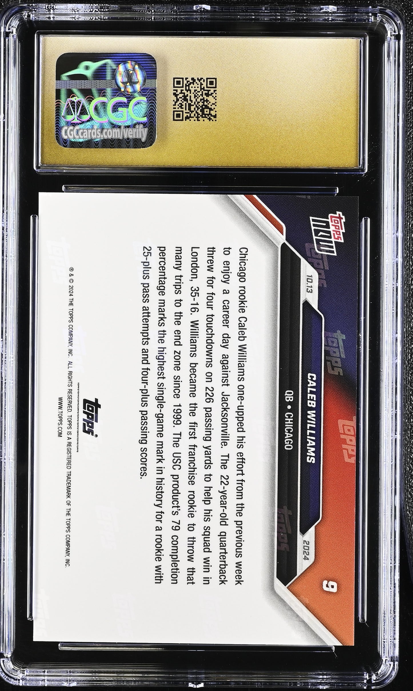 2024 Topps Now Caleb Williams #9 CGC 10 Pristine Black Label